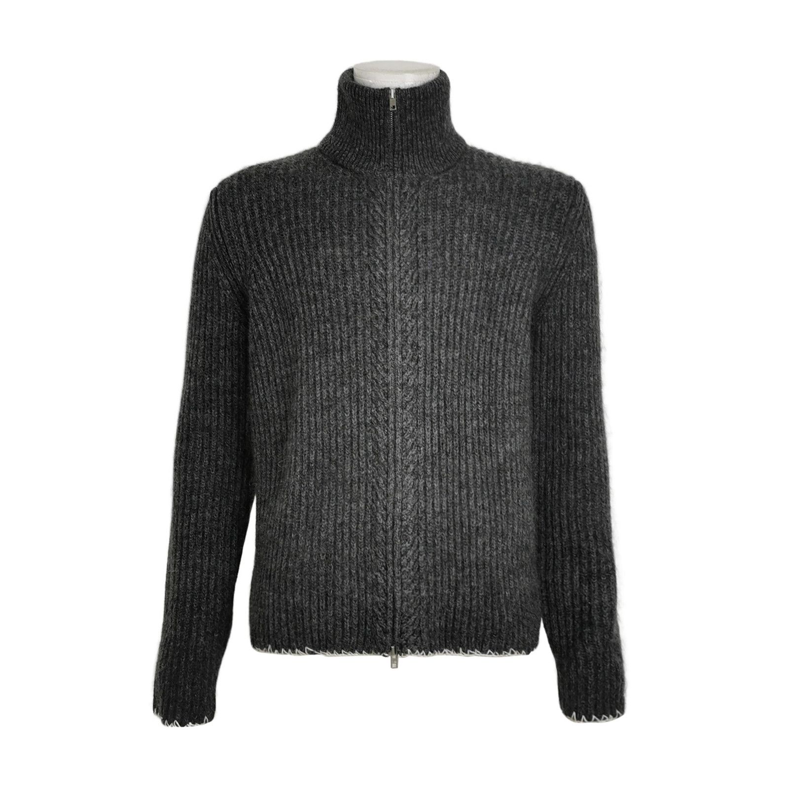 Maison Margiela Maison Margiela S Gray Zip-Up Ribbed Sweater Size US M / EU 48-50 / 2 - 2 Thumbnail