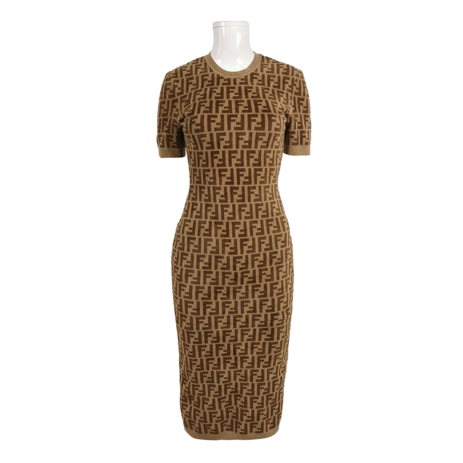 Fendi Fendi XS Brown FF Logo Short-Sleeve Dress Size M / US 6-8 / IT 42-44 - 2 Thumbnail