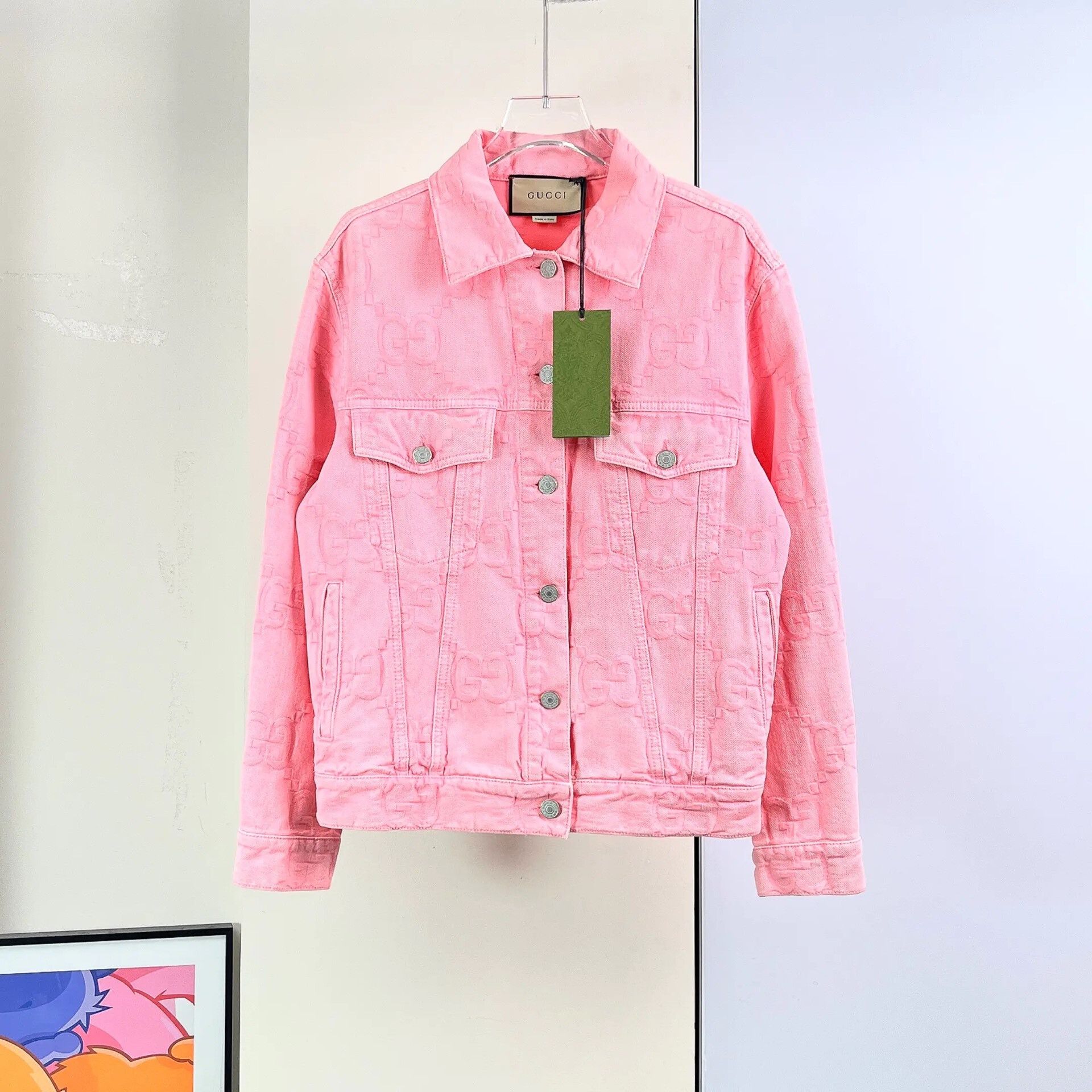 Gucci Gucci Pink Logo Print Denim Jacket Size S / US 4 / IT 40 - 2 Thumbnail
