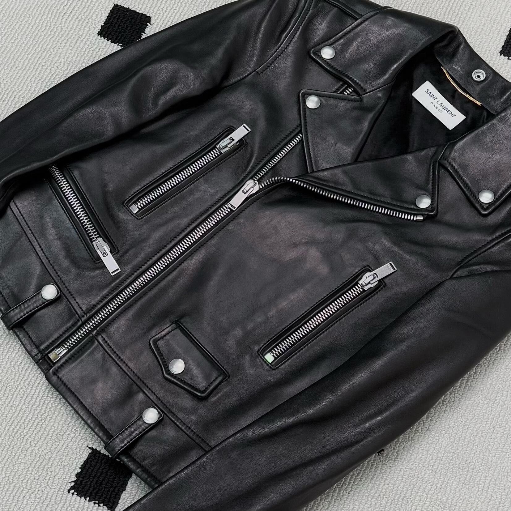 Yves Saint Laurent YSL Motorcycle Sheepskin Leather Jacket Size XS / US 0-2 / IT 36-38 - 7 Thumbnail
