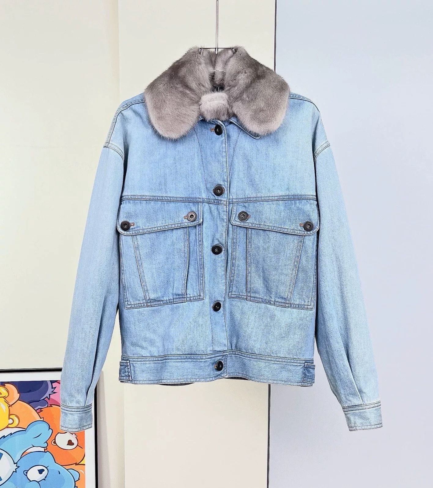 Prada Prada Mink Collar Blue Denim Jacket Size S / US 4 / IT 40 - 2 Thumbnail