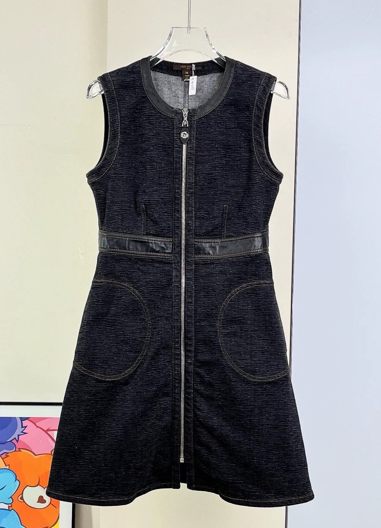 Louis Vuitton Louis Vuitton Black Gray Zip Denim Dress Size XS / US 0-2 / IT 36-38 - 2 Thumbnail