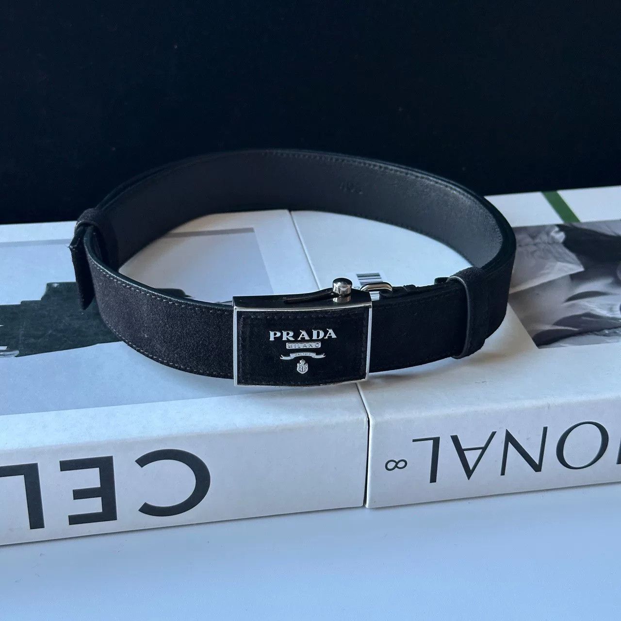 Prada Prada Square Buckle Logo Suede Belt Size ONE SIZE - 4 Thumbnail