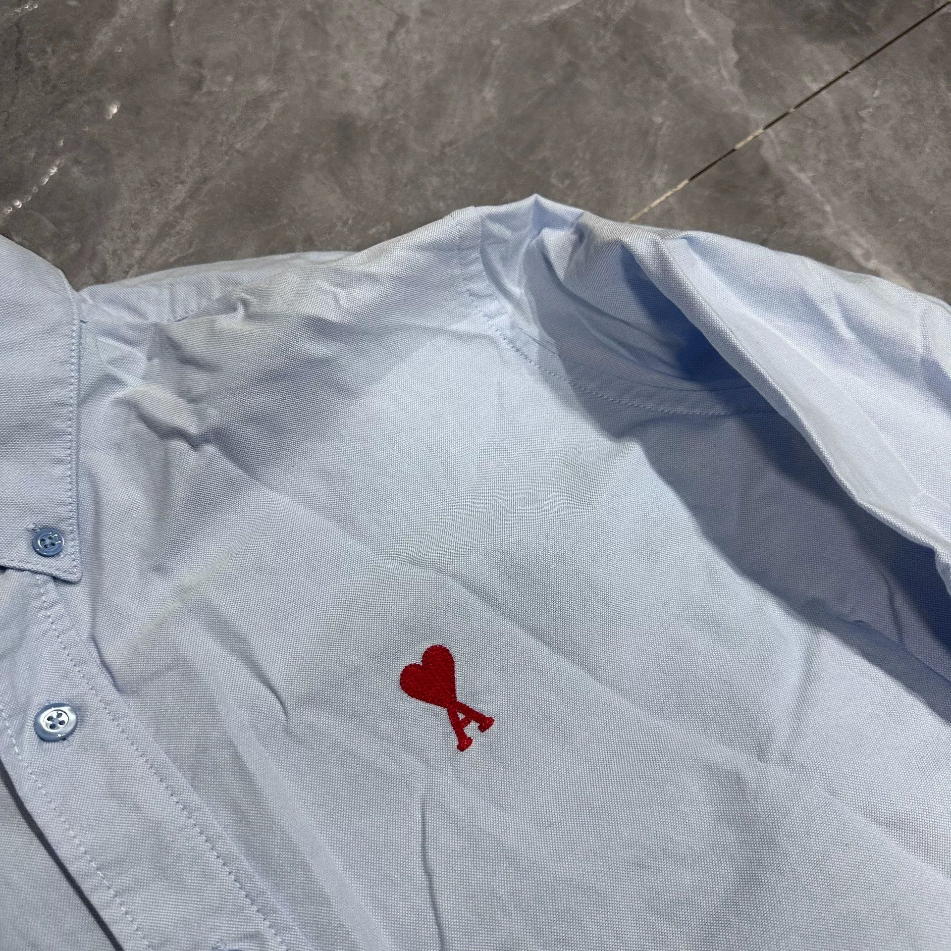 AMI AMI Paris Baby Blue Heart Embroidered Shirt Size US L / EU 52-54 / 3 - 2 Thumbnail