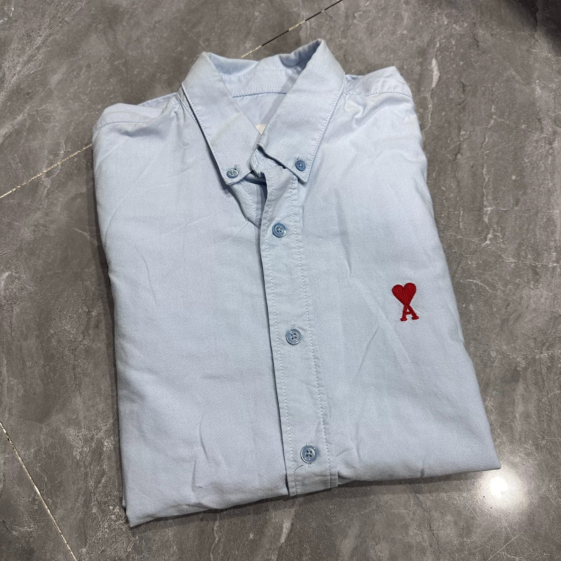 AMI AMI Paris Baby Blue Heart Embroidered Shirt Size US L / EU 52-54 / 3 - 7 Thumbnail