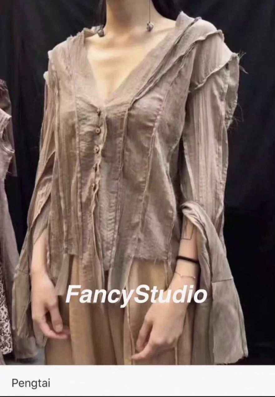 Japanese Brand Elegant Beige Layered Women's Outerwear Size M / US 6-8 / IT 42-44 - 6 Thumbnail