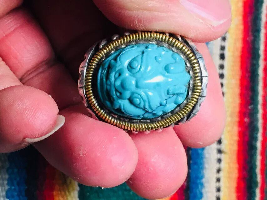 Japanese Brand Turquoise 24K Gold Beast Face Ring Size ONE SIZE - 4 Thumbnail