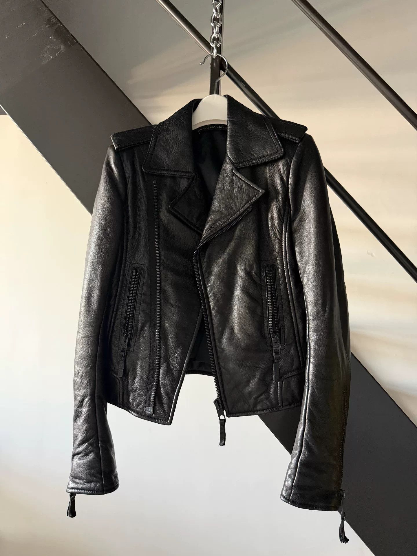 Balenciaga Black Lambskin-Leather Moto Jacket Size US XXS / EU 40 - 3 Thumbnail