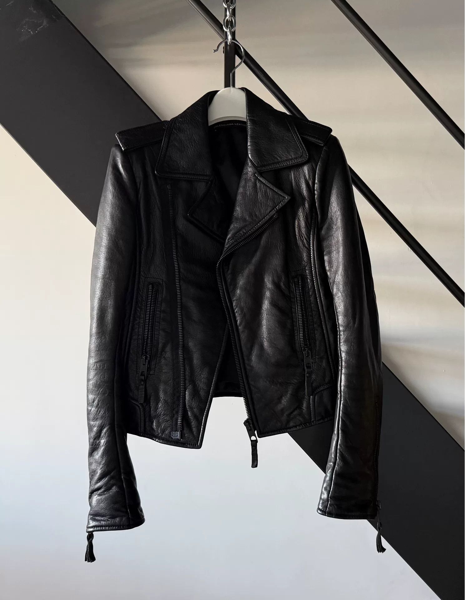 Balenciaga Black Lambskin-Leather Moto Jacket Size US XXS / EU 40 - 5 Thumbnail