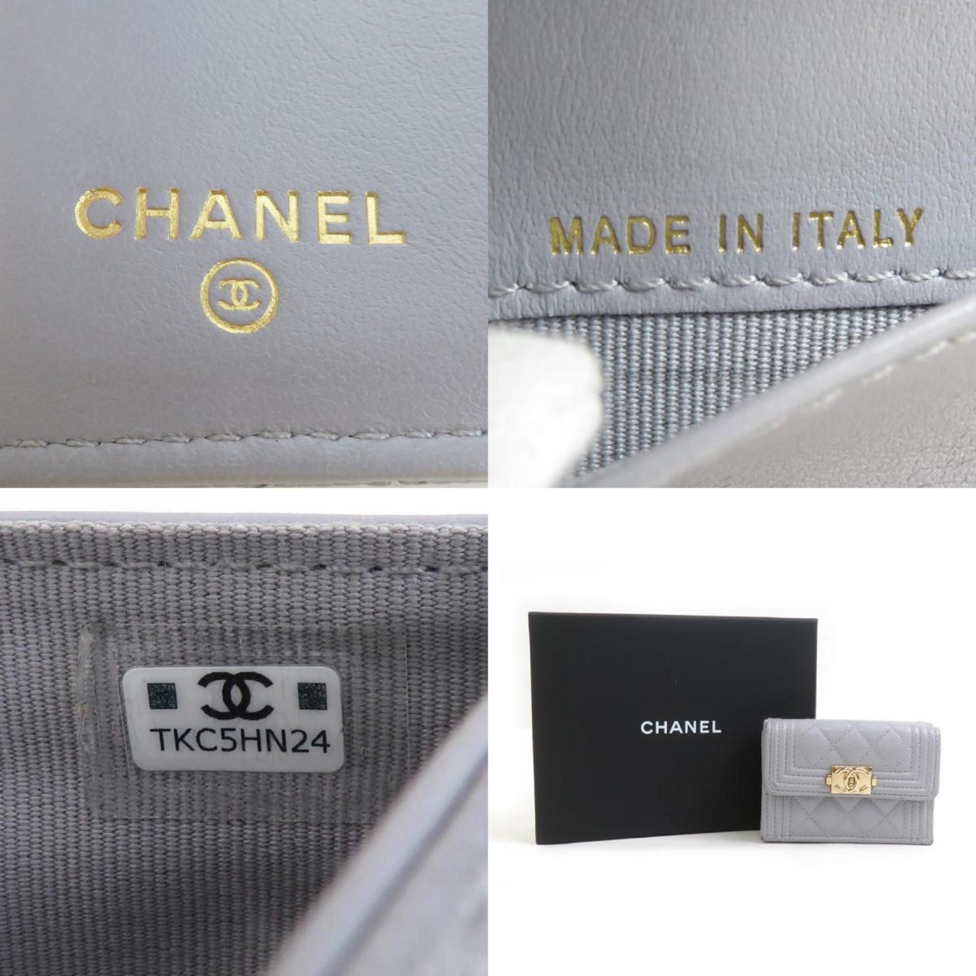 Chanel CHANEL Boy Chanel Tri-fold Wallet in Light Gray Caviar Leather, Women's, r10967a Size ONE SIZE - 5 Thumbnail
