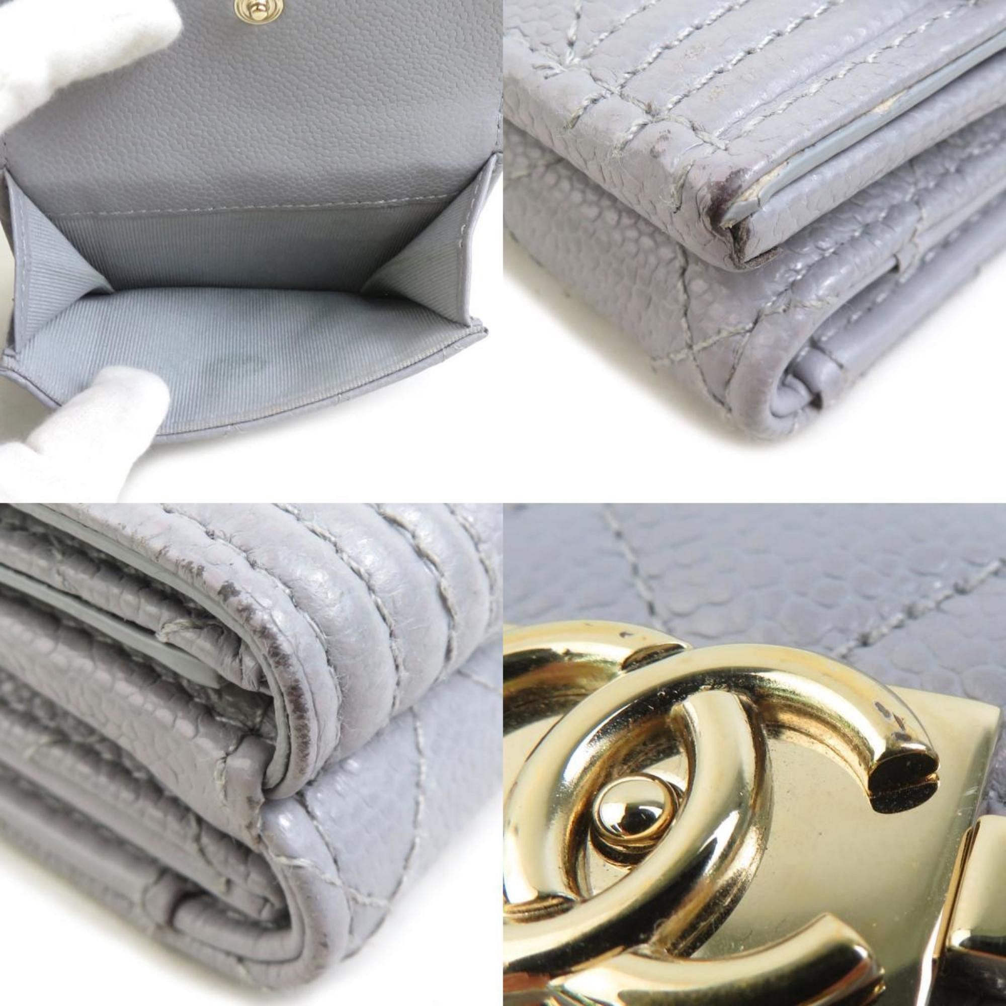 Chanel CHANEL Boy Chanel Tri-fold Wallet in Light Gray Caviar Leather, Women's, r10967a Size ONE SIZE - 4 Thumbnail