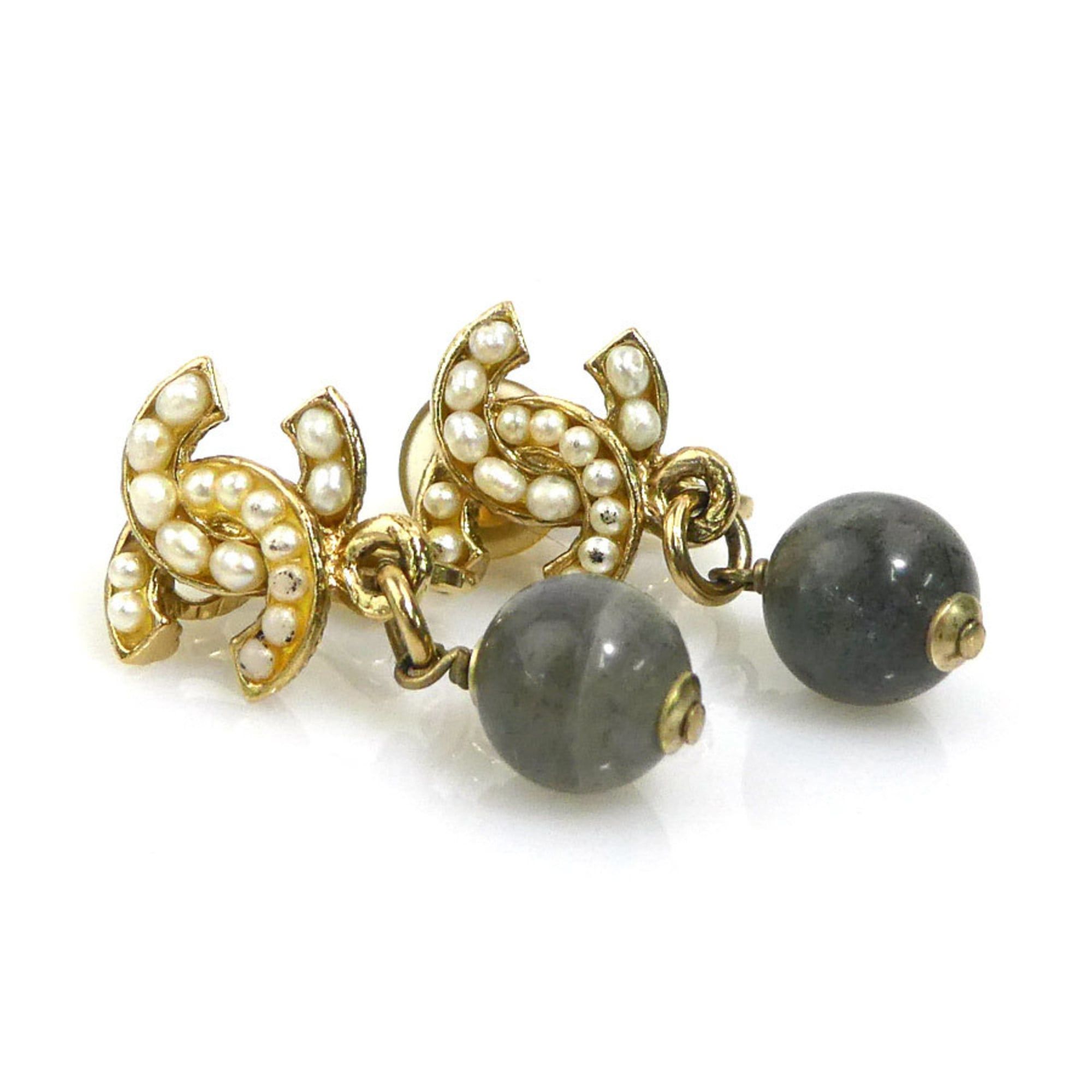 Chanel CHANEL Earrings, Metal/Faux Pearl/Stone, White/Gold/Gray, Women's, 56500a Size ONE SIZE - 2 Thumbnail