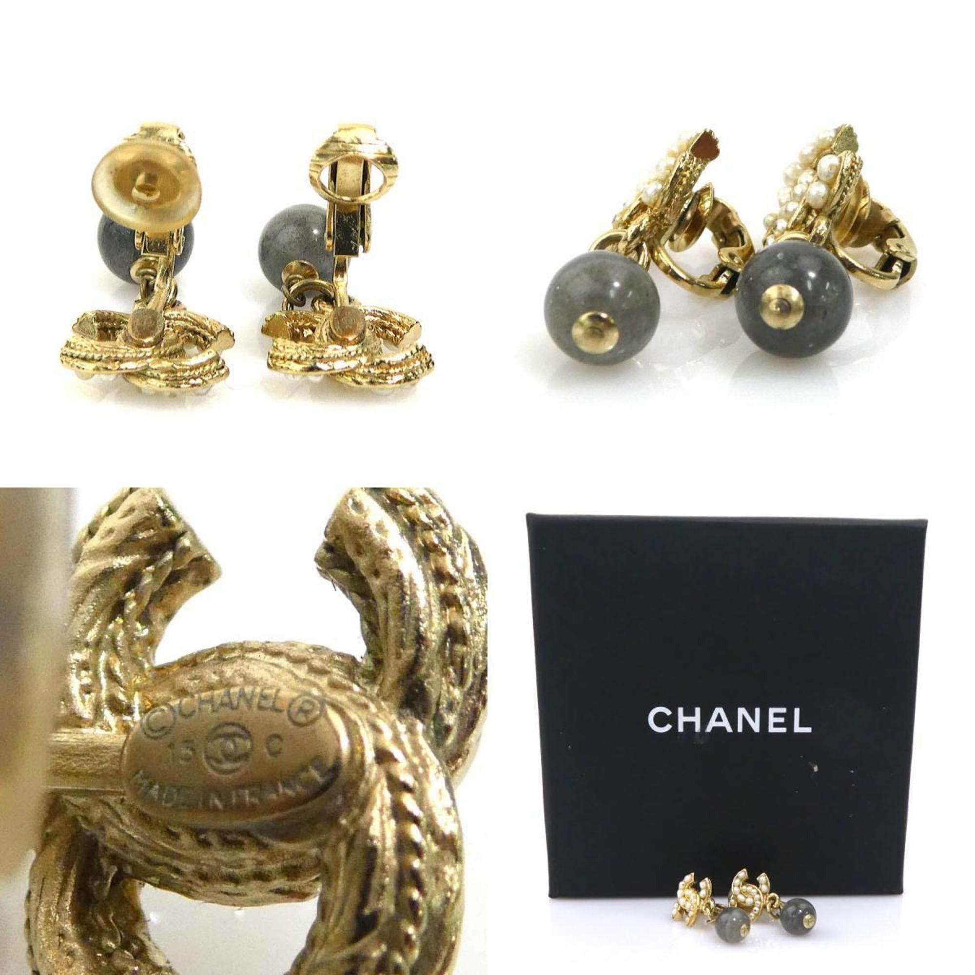Chanel CHANEL Earrings, Metal/Faux Pearl/Stone, White/Gold/Gray, Women's, 56500a Size ONE SIZE - 5 Thumbnail