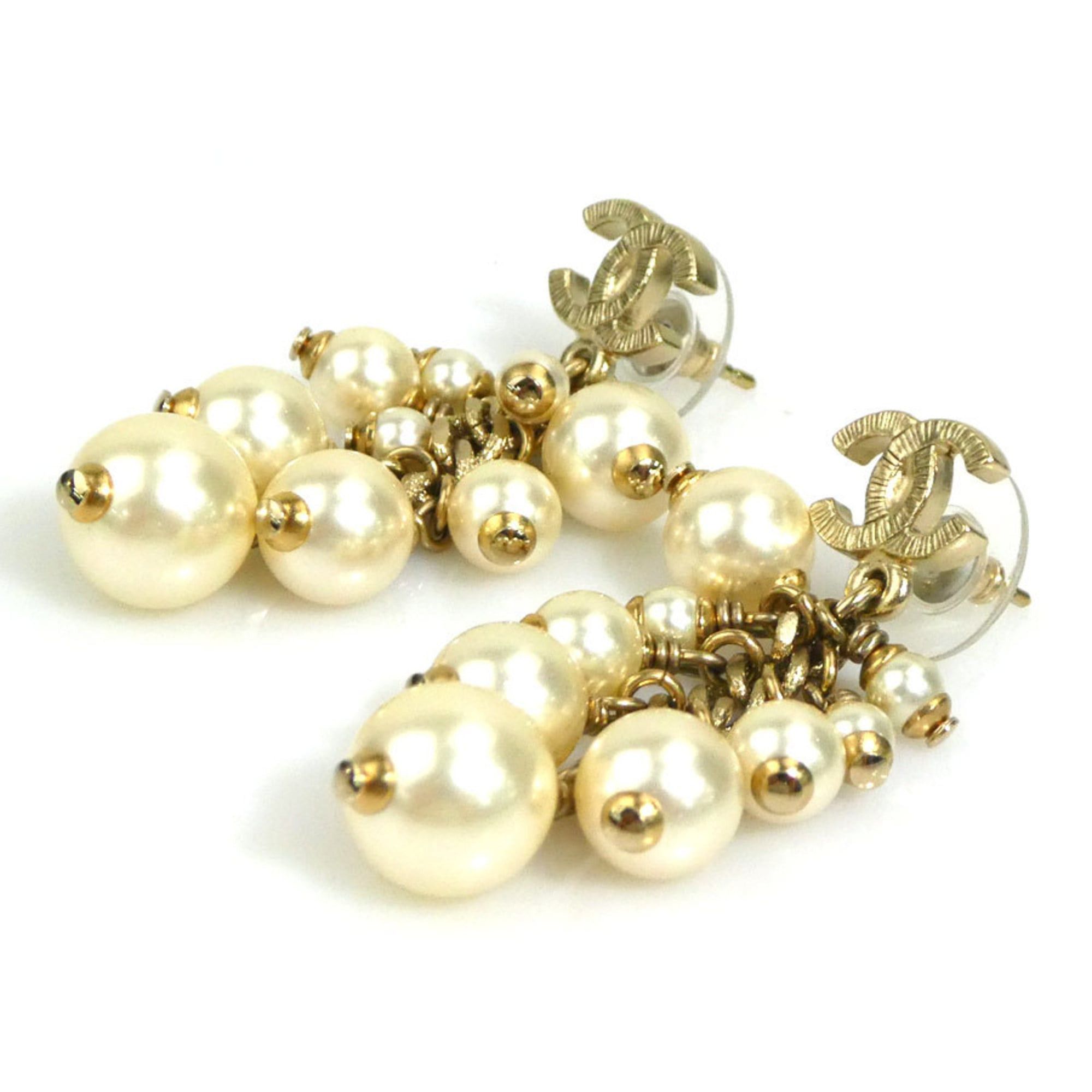 Chanel CHANEL Coco Mark Metal/Faux Pearl Earrings, Gold/Off-White, Women's, e61367a Size ONE SIZE - 3 Thumbnail