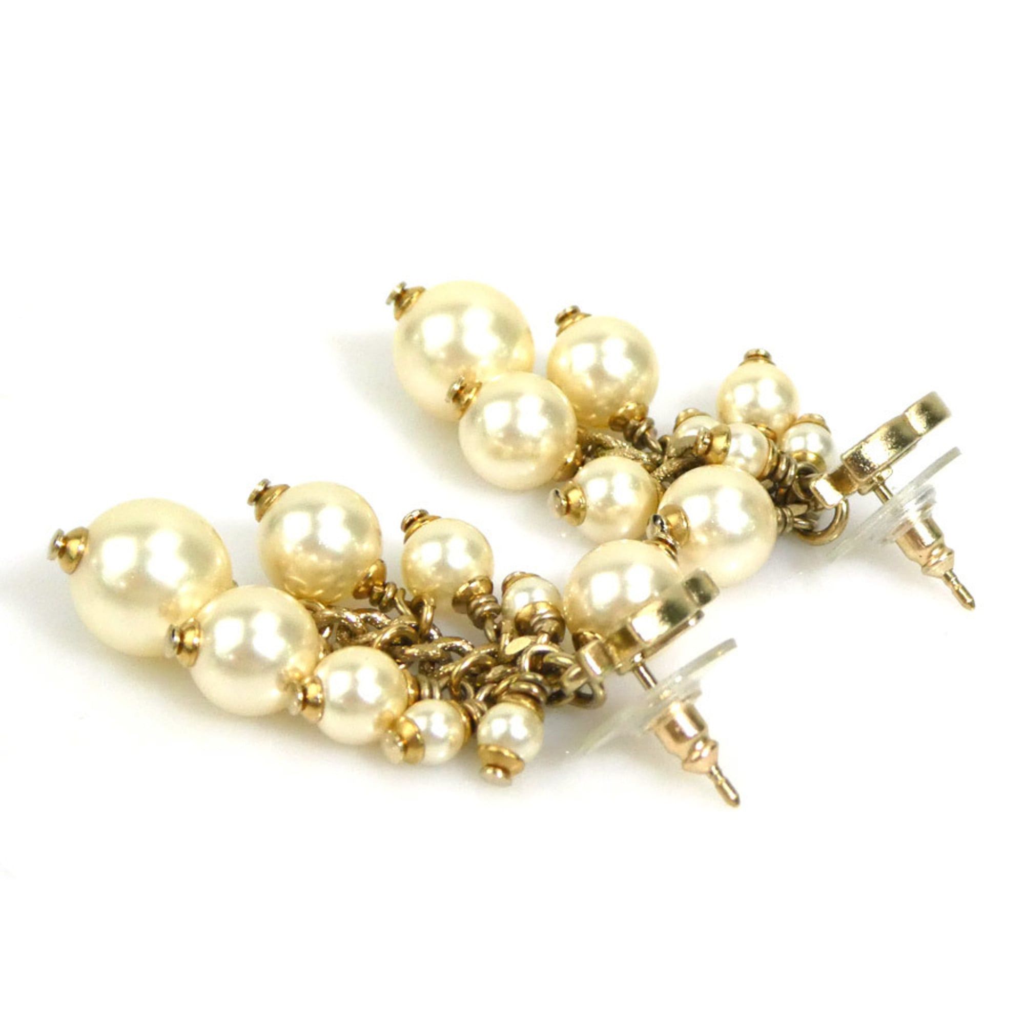 Chanel CHANEL Coco Mark Metal/Faux Pearl Earrings, Gold/Off-White, Women's, e61367a Size ONE SIZE - 4 Thumbnail