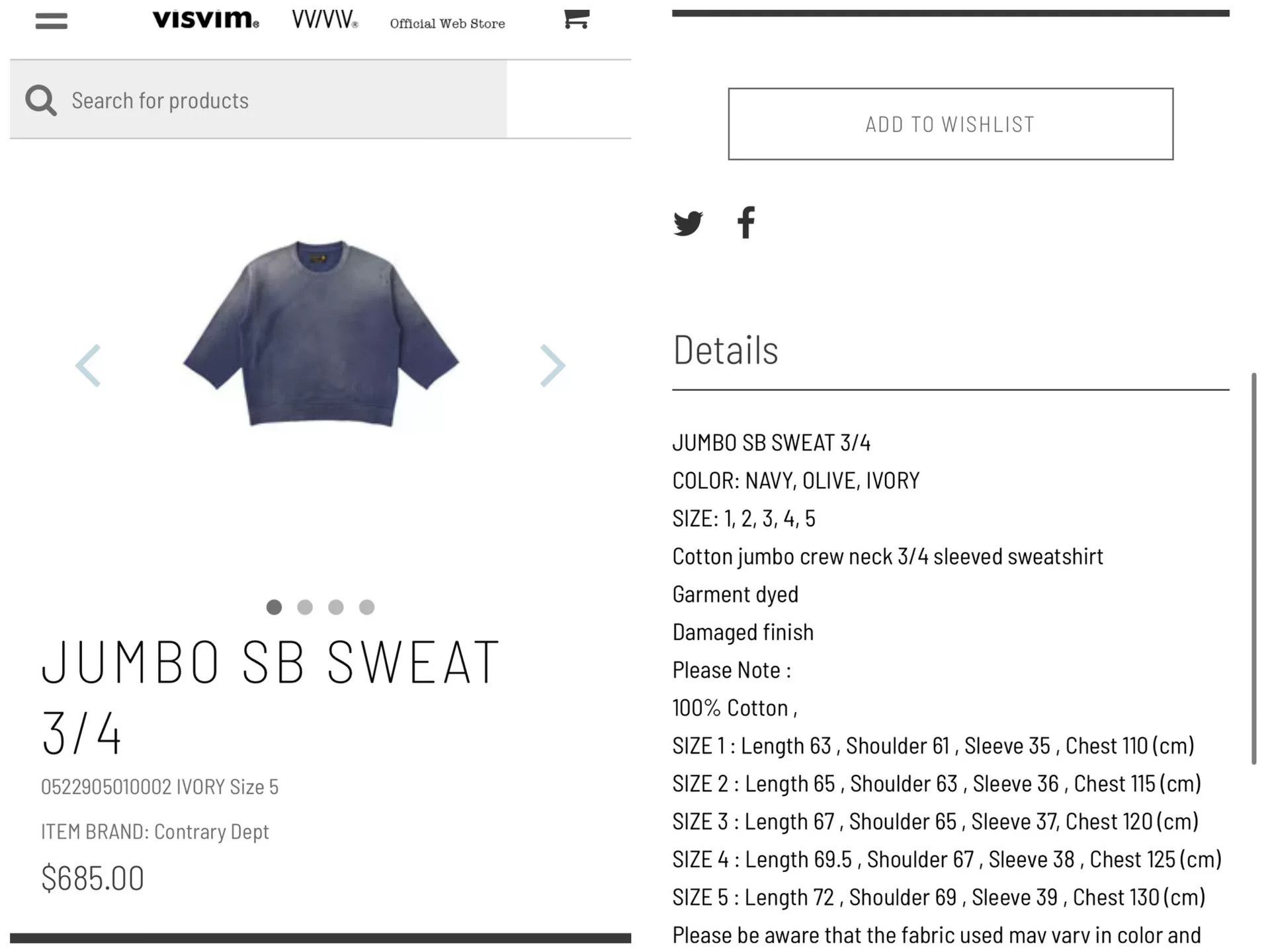 Visvim visvim Contrary Dept Jumbo SB 3/4 Sweat Size US S / EU 44-46 / 1 - 9 Thumbnail