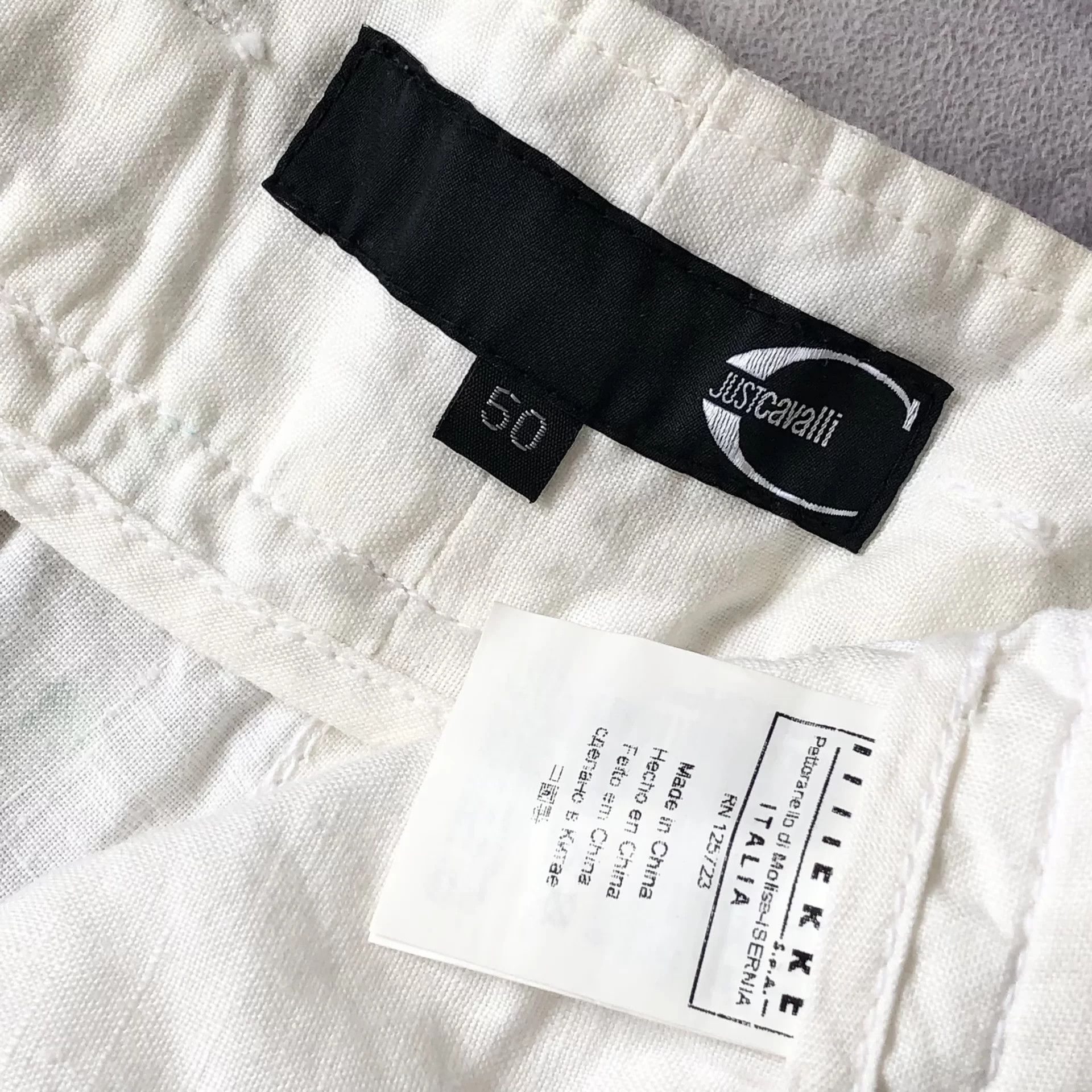 Just Cavalli Just Cavalli Men's White Linen Carrot Pants Size US 34 / EU 50 - 7 Thumbnail