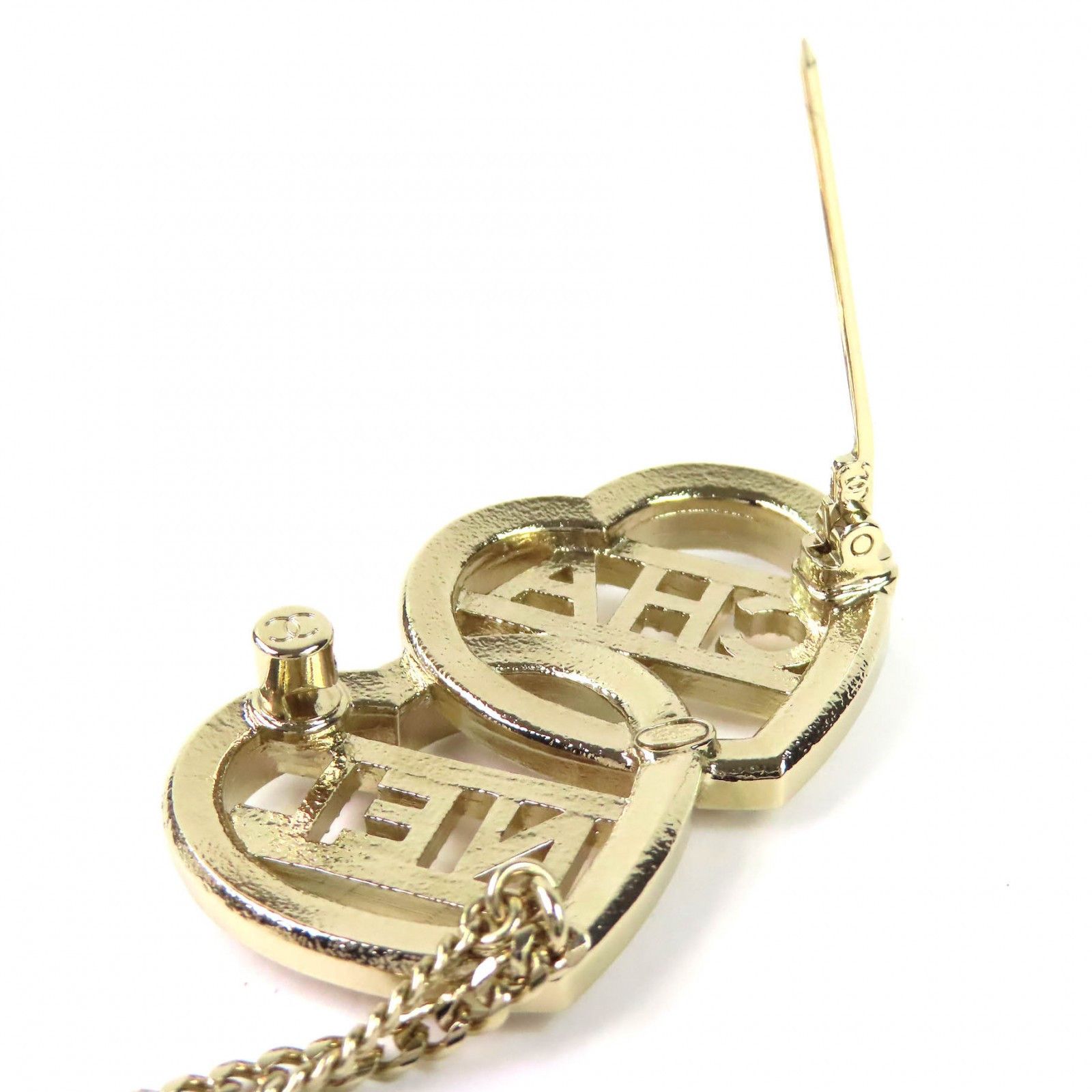 Chanel Chanel Chanel COCO Mark Double Heart Strass Brooch Metal Brooch DUTY FREE for USA Size ONE SIZE - 6 Thumbnail
