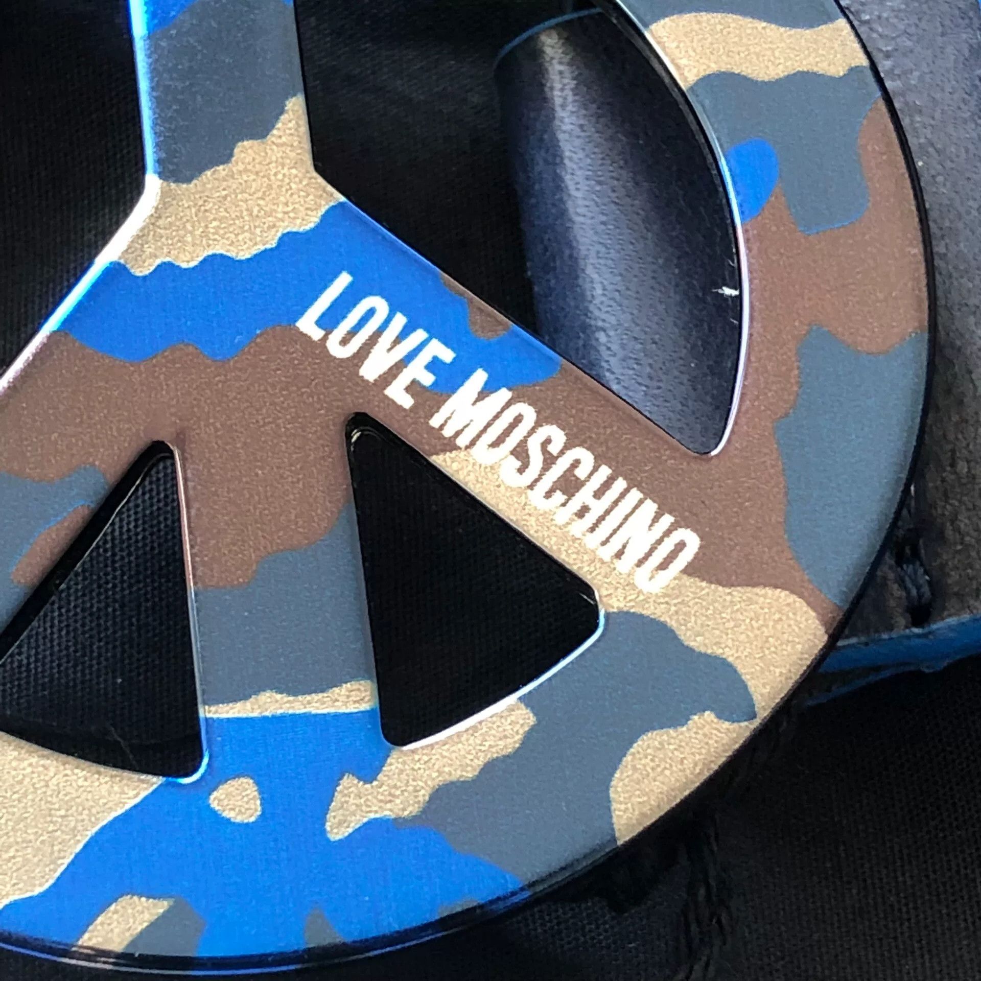 Moschino MOSCHINO Blue Camo Logo Men's Belt Size ONE SIZE - 3 Thumbnail