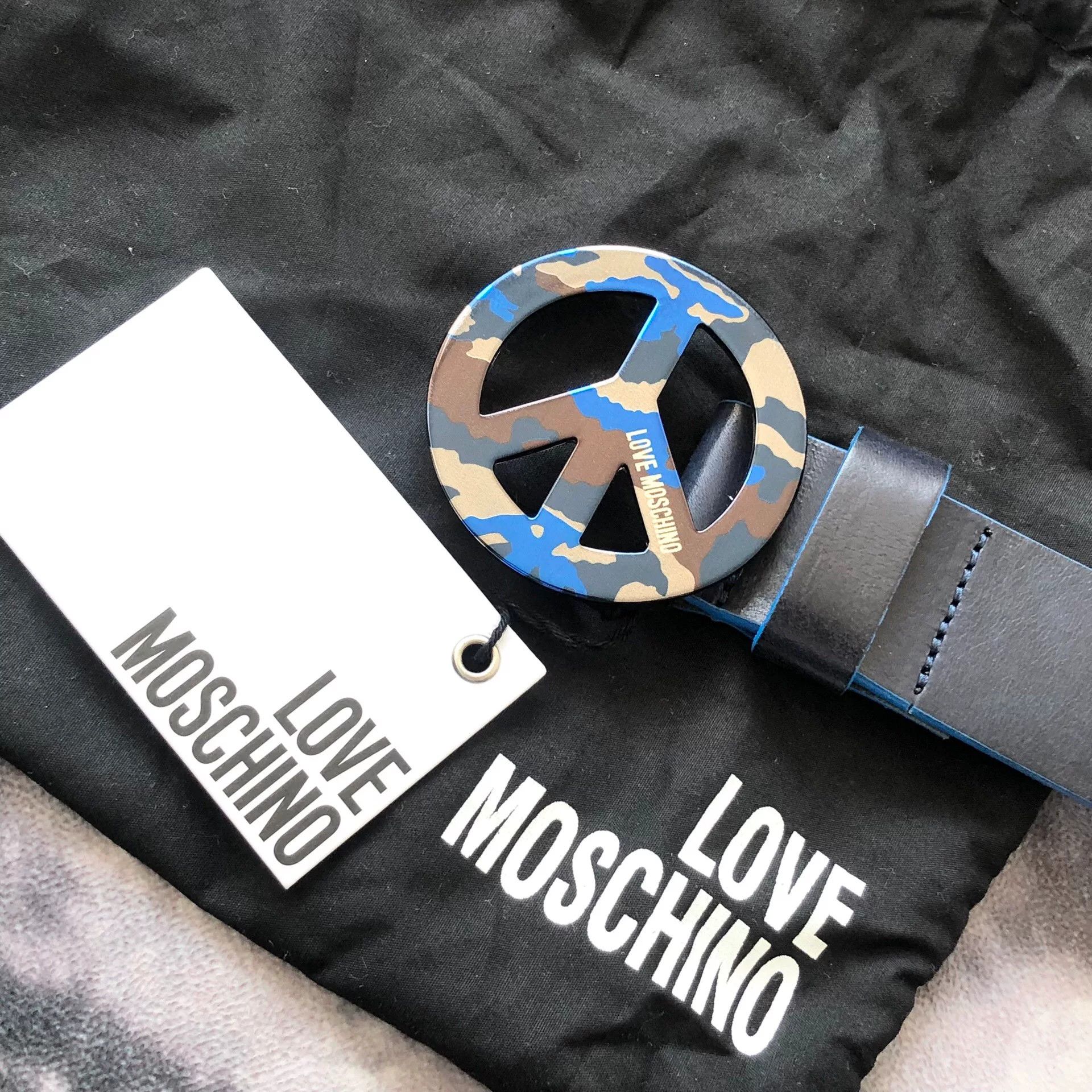 Moschino MOSCHINO Blue Camo Logo Men's Belt Size ONE SIZE - 2 Thumbnail
