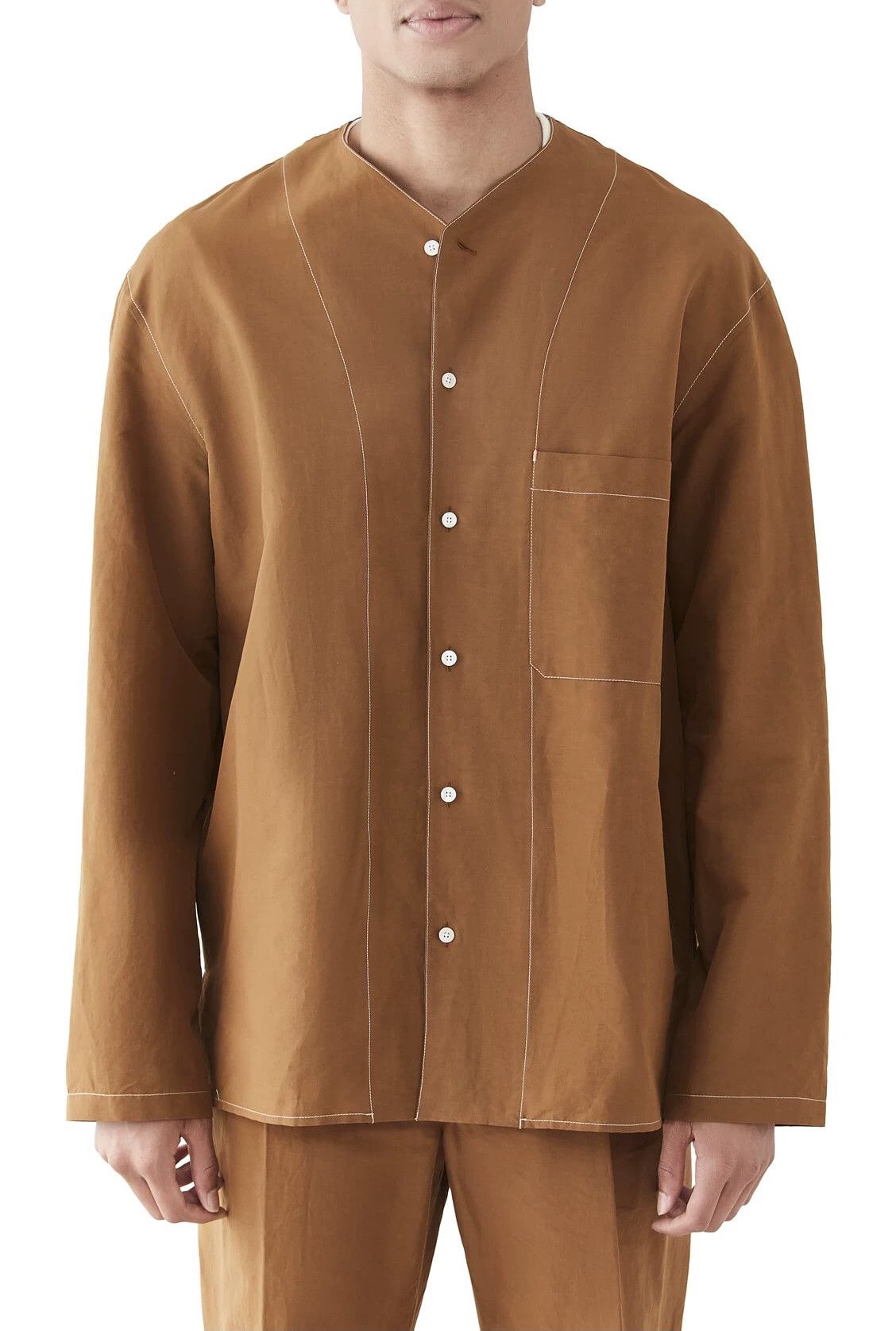 Lemaire Lemaire Tobacco V-Neck Shirt Size US S / EU 44-46 / 1 - 2 Thumbnail