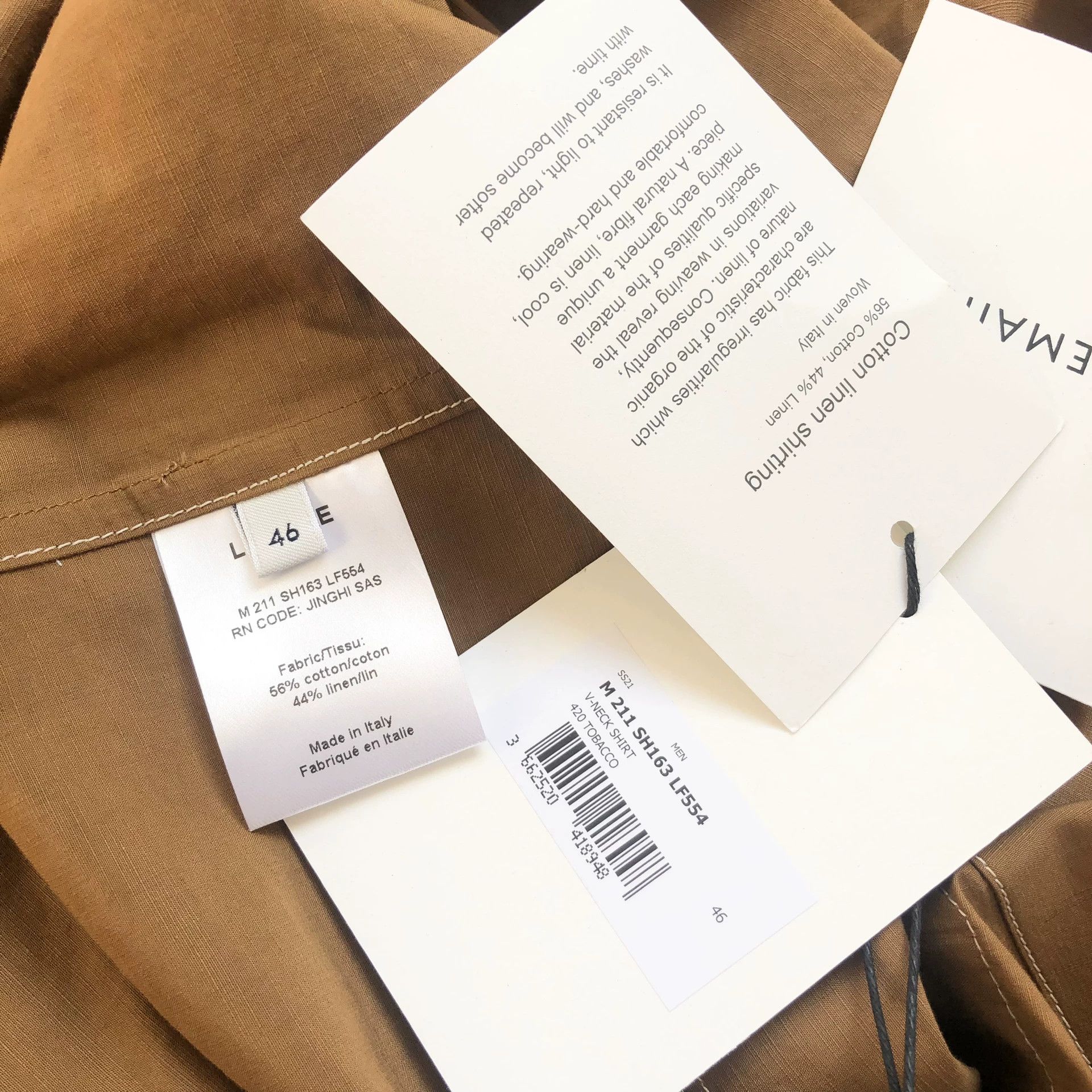 Lemaire Lemaire Tobacco V-Neck Shirt Size US S / EU 44-46 / 1 - 9 Thumbnail