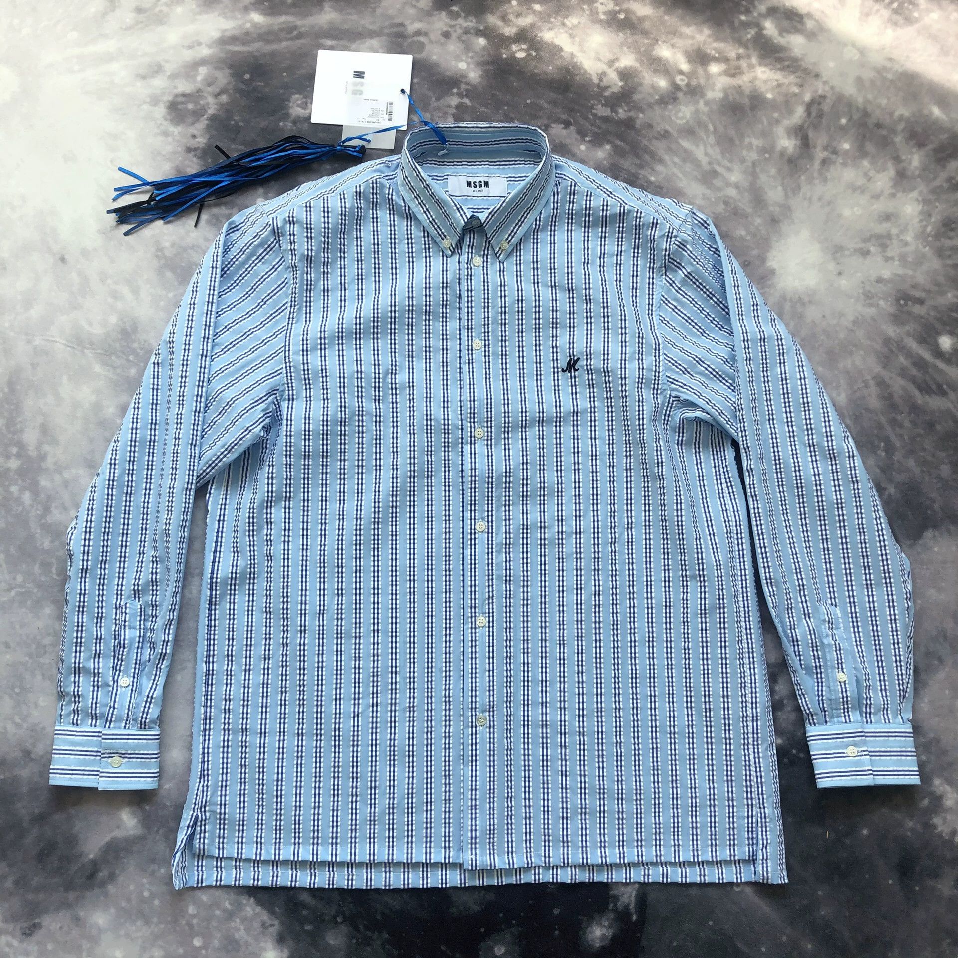MSGM MSGM Striped Seersucker Men's Long-Sleeve Shirt Size US M / EU 48-50 / 2 - 3 Thumbnail