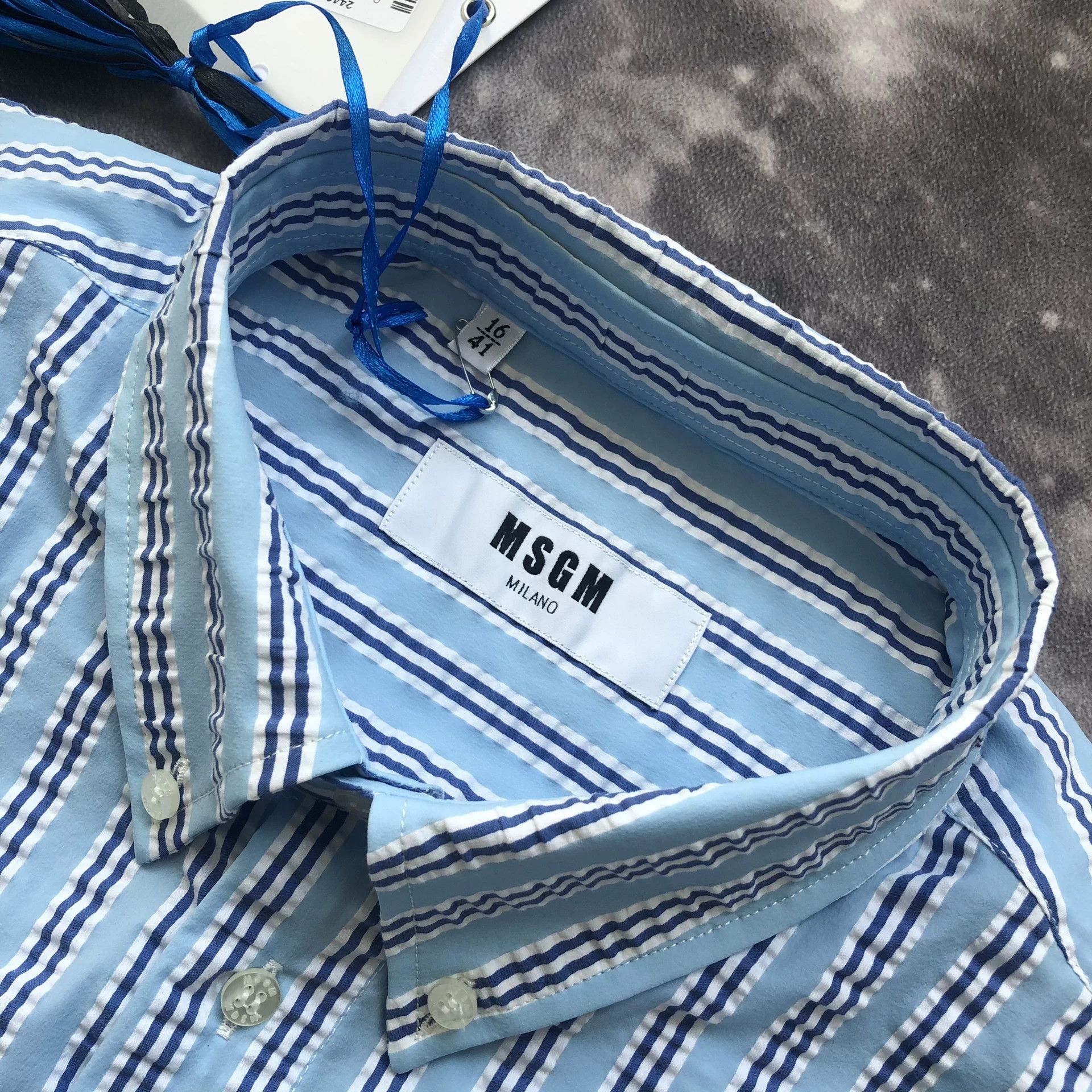 MSGM MSGM Striped Seersucker Men's Long-Sleeve Shirt Size US M / EU 48-50 / 2 - 4 Thumbnail