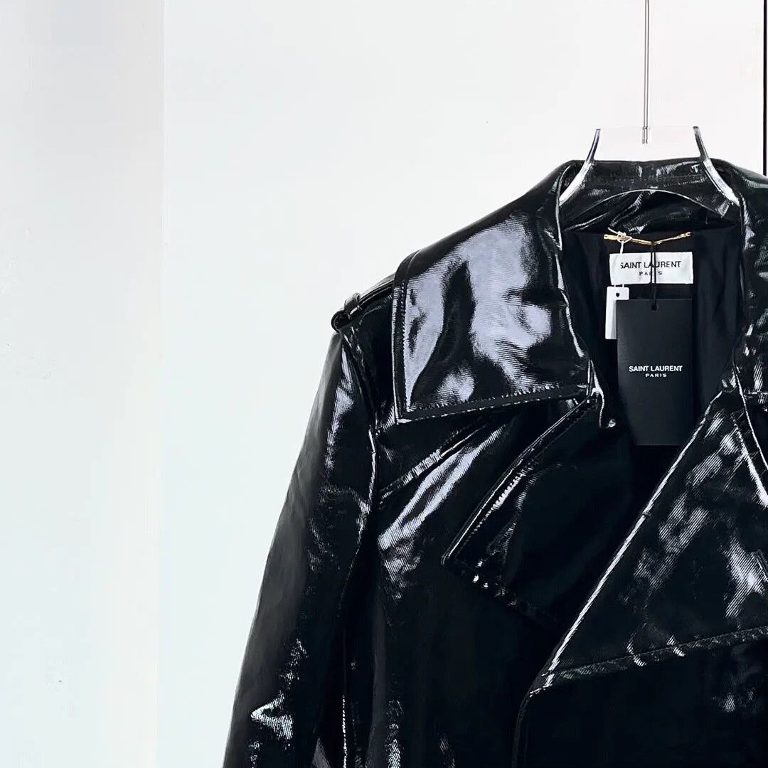 Yves Saint Laurent YSL Black Patent Leather Trench Coat Size XS / US 0-2 / IT 36-38 - 4 Thumbnail