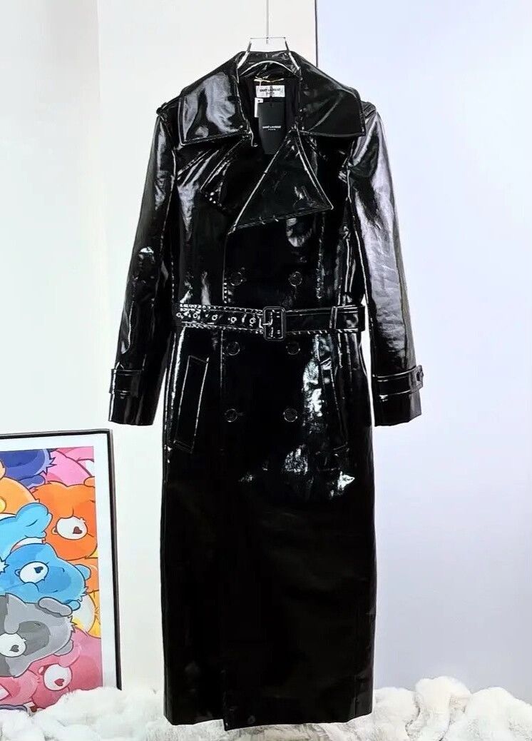 Yves Saint Laurent YSL Black Patent Leather Trench Coat Size XS / US 0-2 / IT 36-38 - 2 Thumbnail