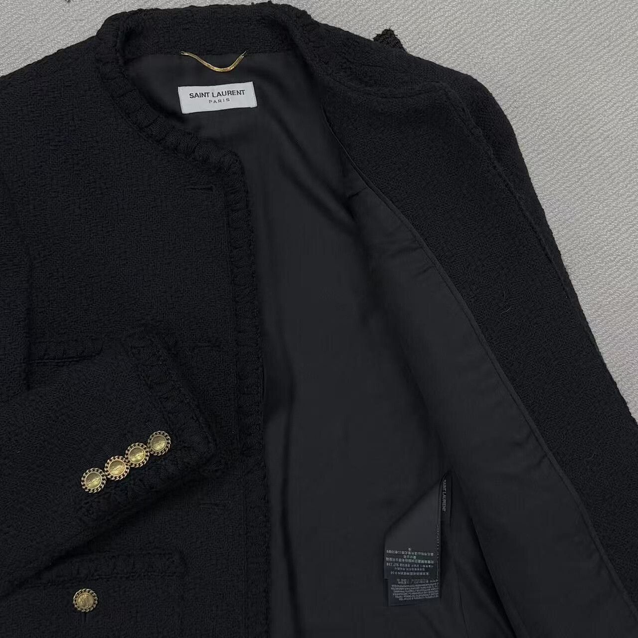 Yves Saint Laurent YSL Black Four-Pocket Gold Button Tweed Coat Size S / US 4 / IT 40 - 7 Thumbnail