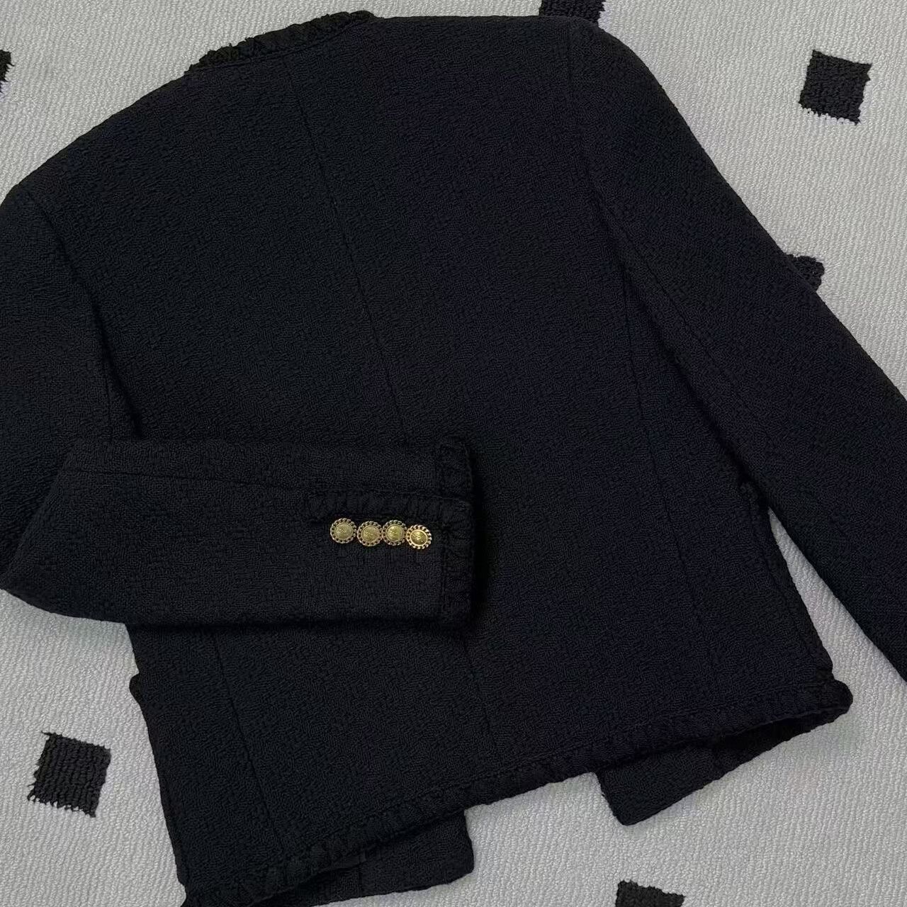 Yves Saint Laurent YSL Black Four-Pocket Gold Button Tweed Coat Size S / US 4 / IT 40 - 8 Thumbnail