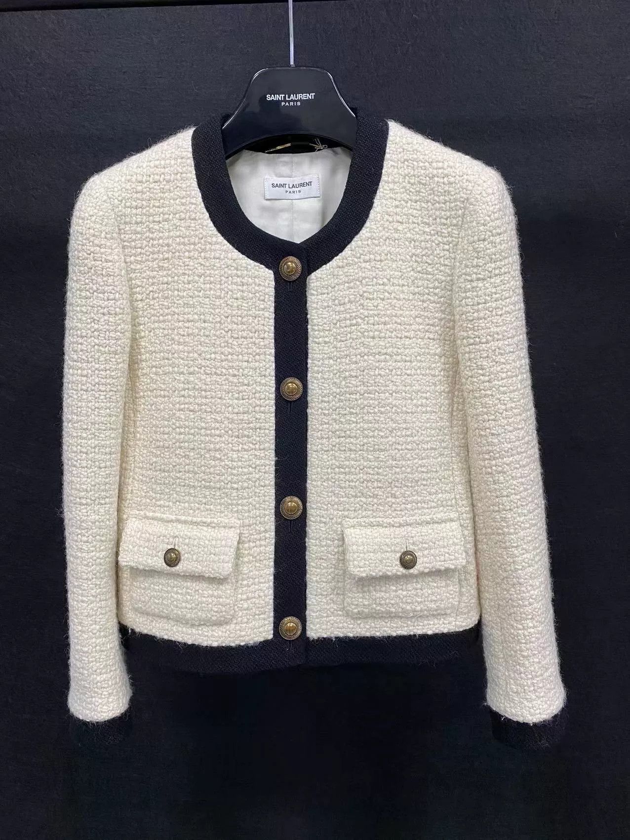 Yves Saint Laurent YSL 21 Black White Woven Tweed Jacket Size XS / US 0-2 / IT 36-38 - 2 Thumbnail
