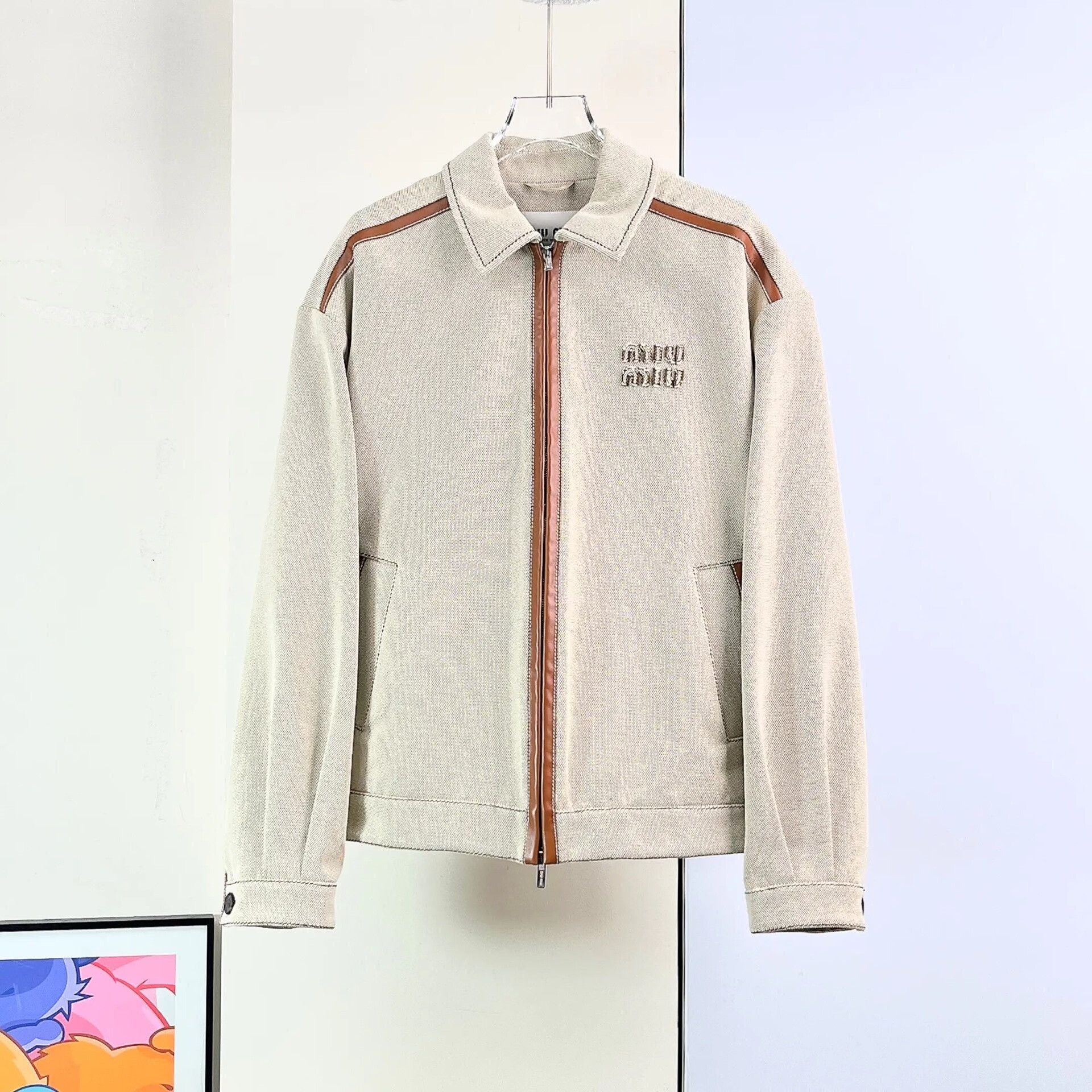 Miu Miu Miu Miu Beige Leather Panel Jacket Size S / US 4 / IT 40 - 4 Thumbnail