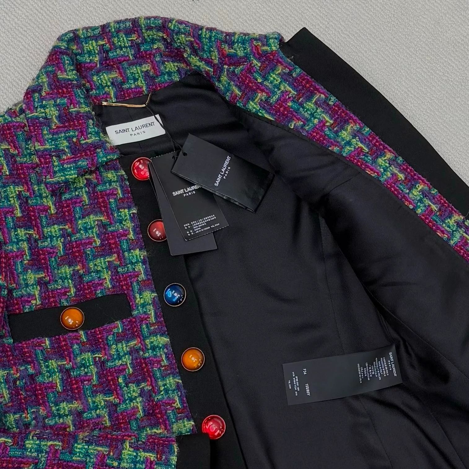 Yves Saint Laurent YSL Tweed Jacket with Glass Buttons Size XXS / US 00 / IT 34 - 8 Thumbnail