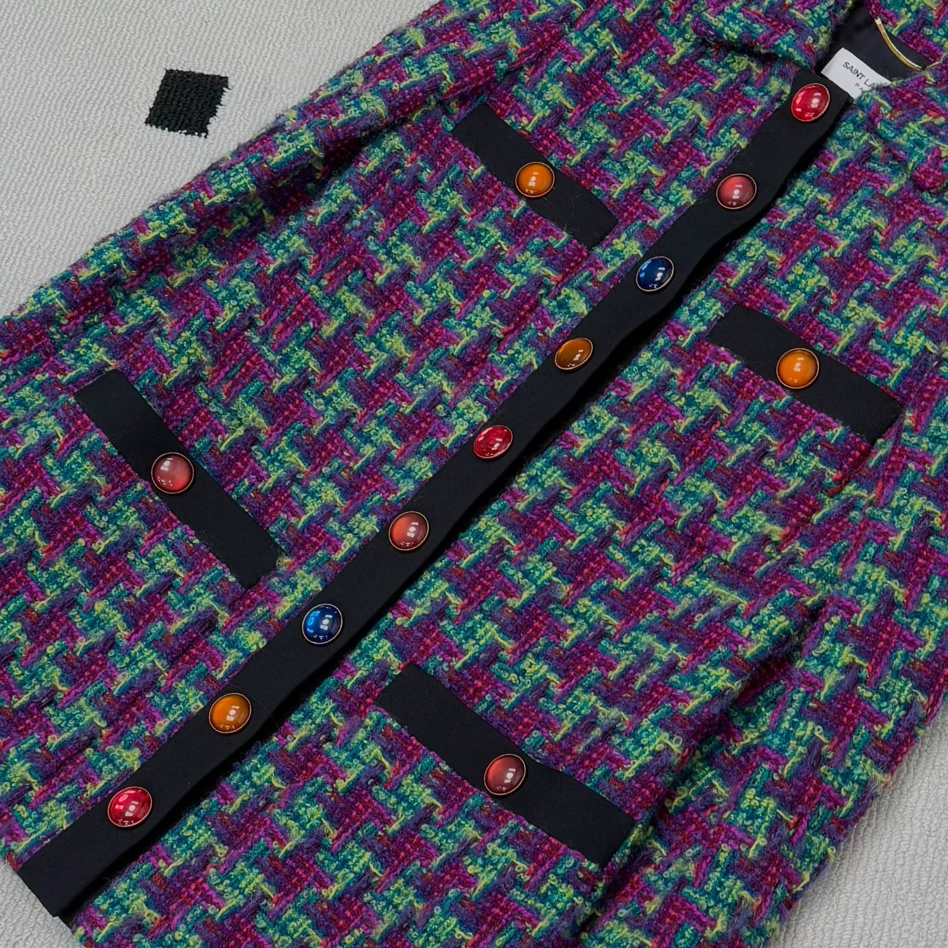 Yves Saint Laurent YSL Tweed Jacket with Glass Buttons Size XXS / US 00 / IT 34 - 5 Thumbnail