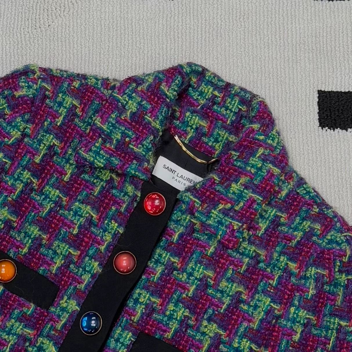 Yves Saint Laurent YSL Tweed Jacket with Glass Buttons Size XXS / US 00 / IT 34 - 4 Thumbnail
