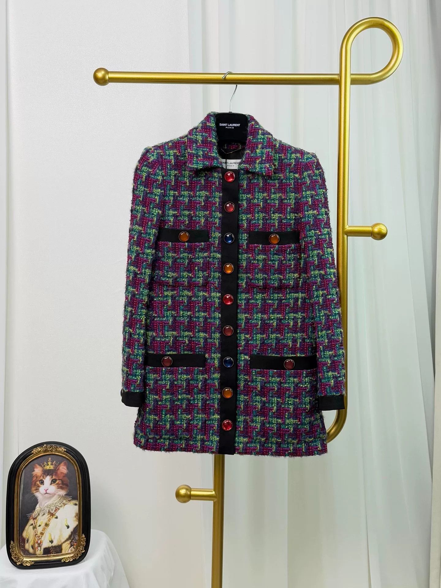 Yves Saint Laurent YSL Tweed Jacket with Glass Buttons Size XXS / US 00 / IT 34 - 2 Thumbnail