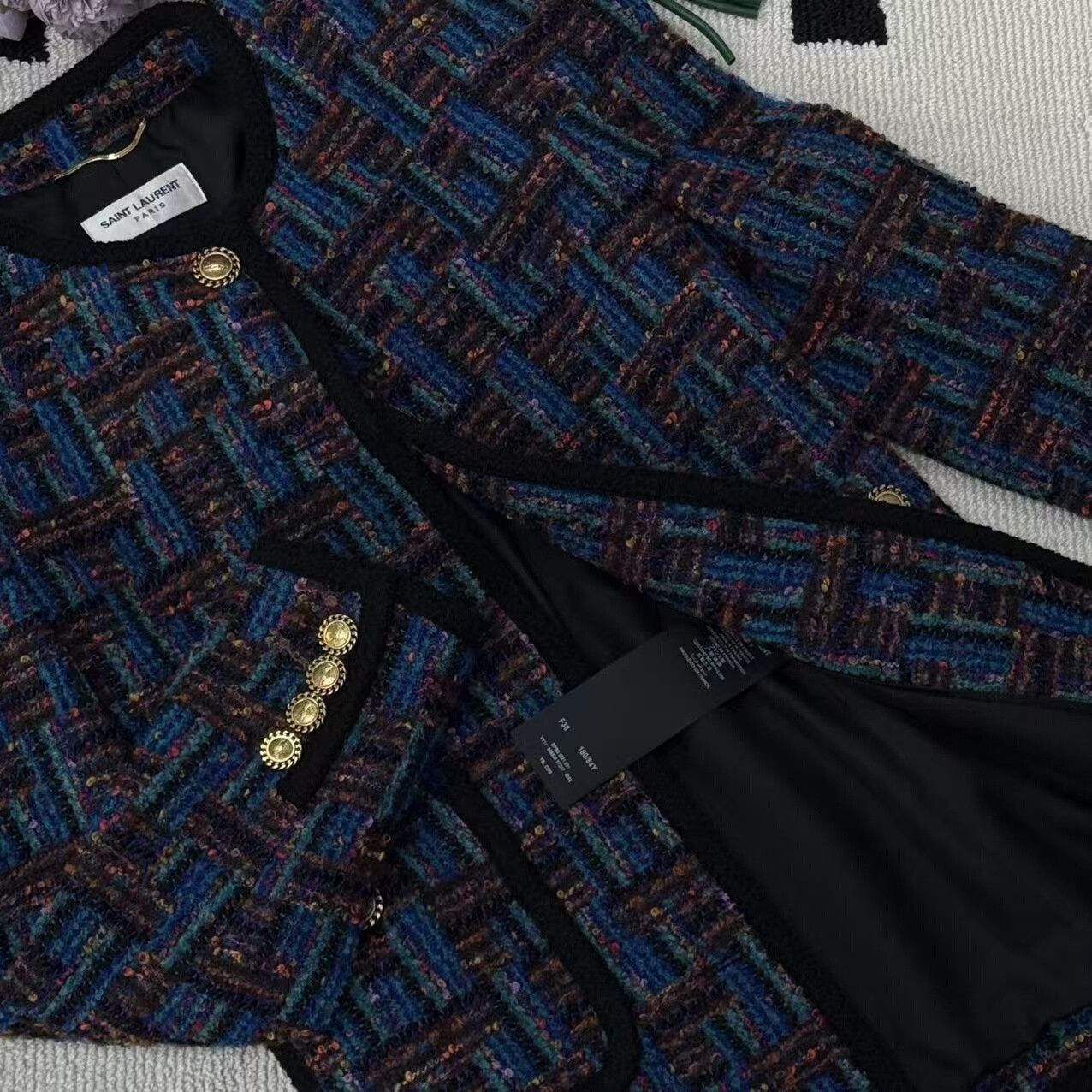Yves Saint Laurent YSL Tweed Round Neck Gold Button Coat Size XS / US 0-2 / IT 36-38 - 6 Thumbnail