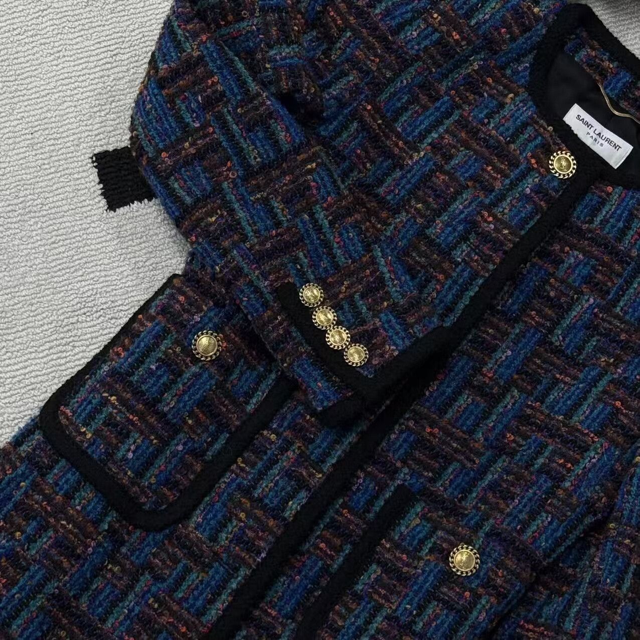 Yves Saint Laurent YSL Tweed Round Neck Gold Button Coat Size XS / US 0-2 / IT 36-38 - 4 Thumbnail
