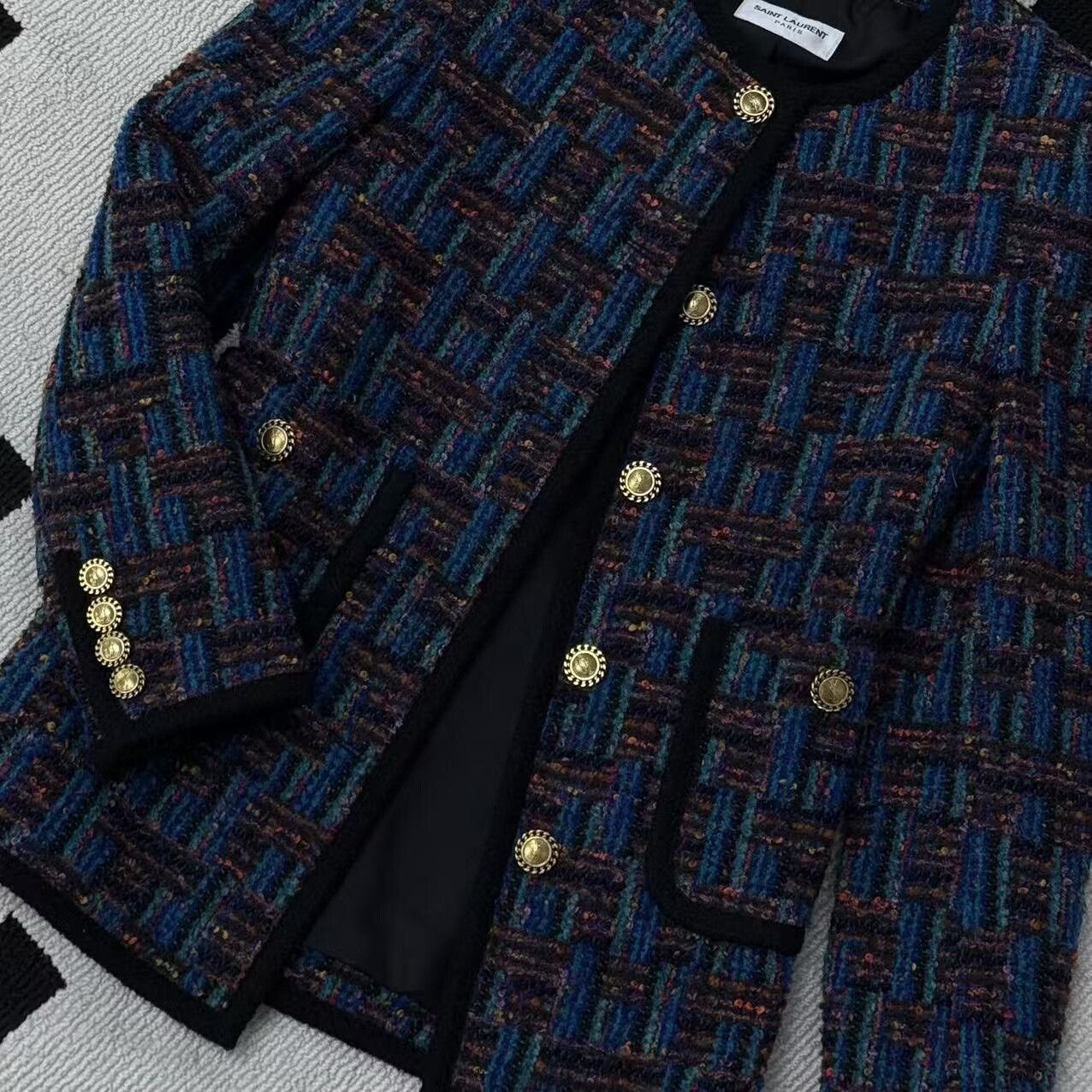 Yves Saint Laurent YSL Tweed Round Neck Gold Button Coat Size XS / US 0-2 / IT 36-38 - 8 Thumbnail