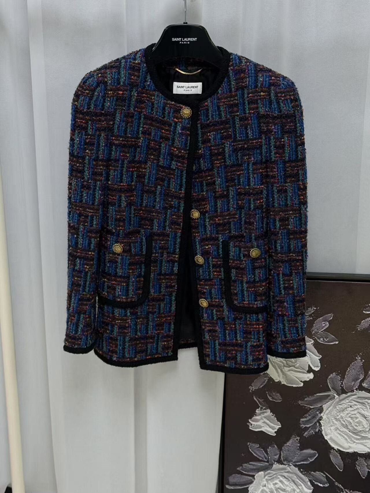 Yves Saint Laurent YSL Tweed Round Neck Gold Button Coat Size XS / US 0-2 / IT 36-38 - 2 Thumbnail