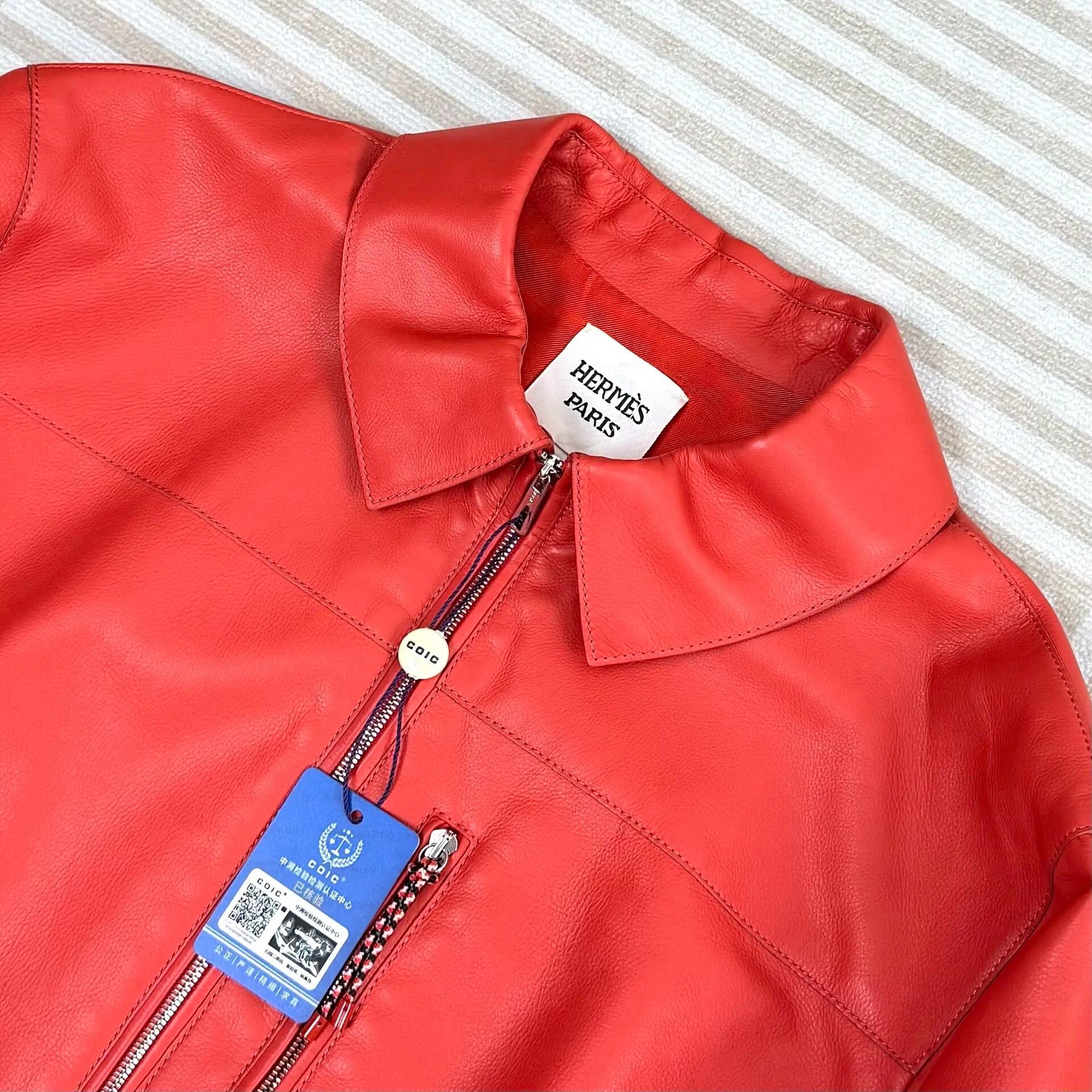 Hermes Hermes Red Leather Drawstring Zipper Jacket Size S / US 4 / IT 40 - 3 Thumbnail