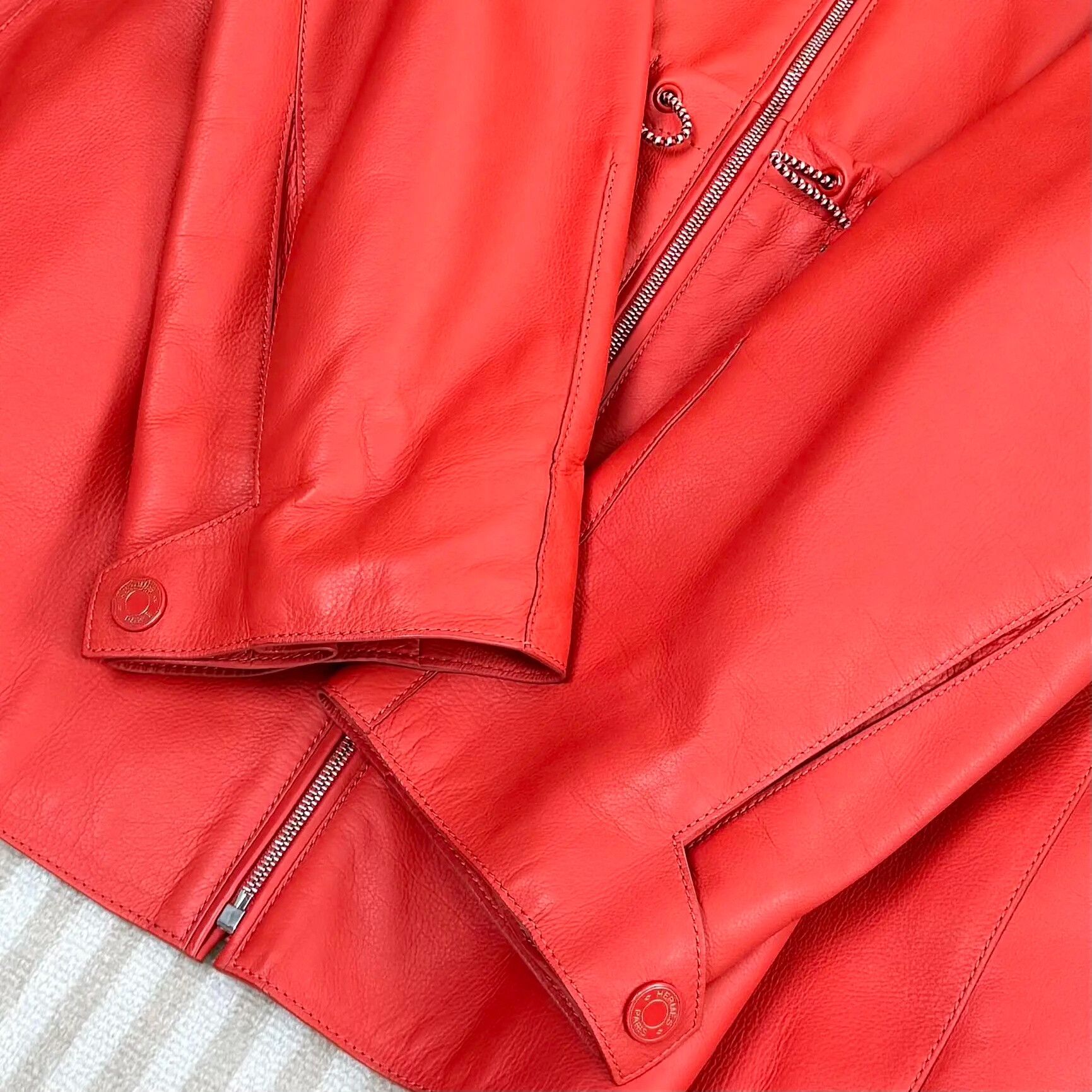 Hermes Hermes Red Leather Drawstring Zipper Jacket Size S / US 4 / IT 40 - 5 Thumbnail