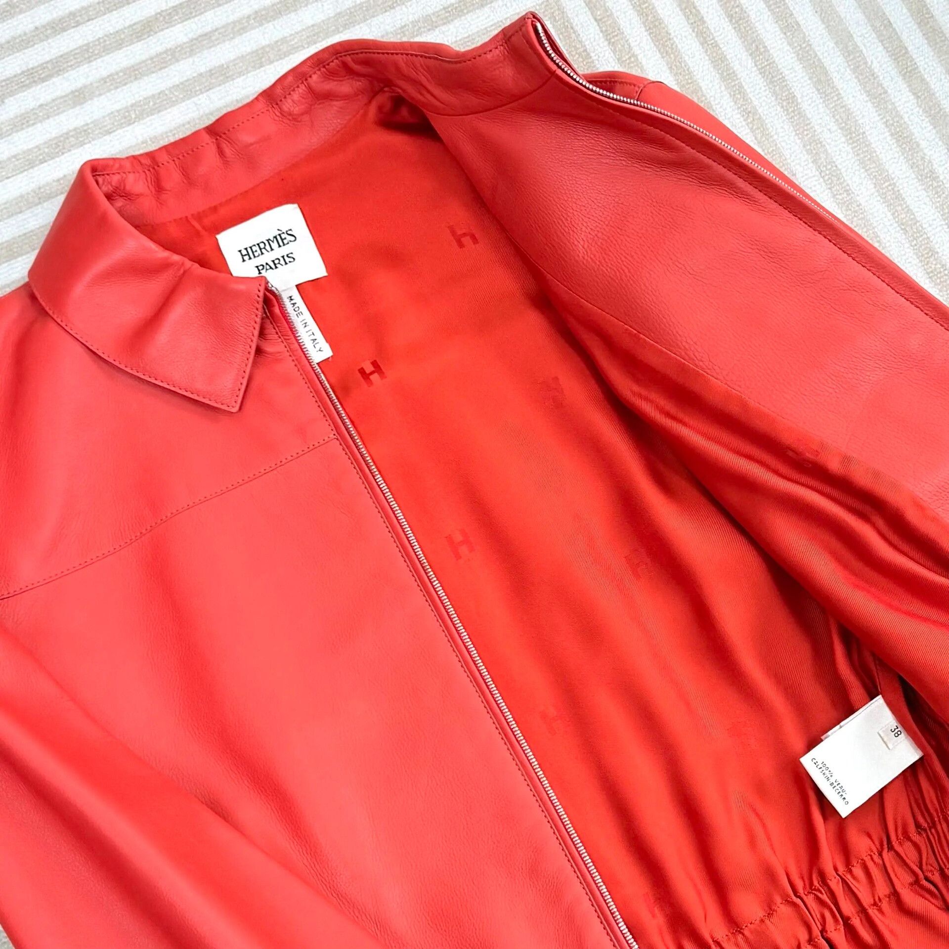 Hermes Hermes Red Leather Drawstring Zipper Jacket Size S / US 4 / IT 40 - 7 Thumbnail