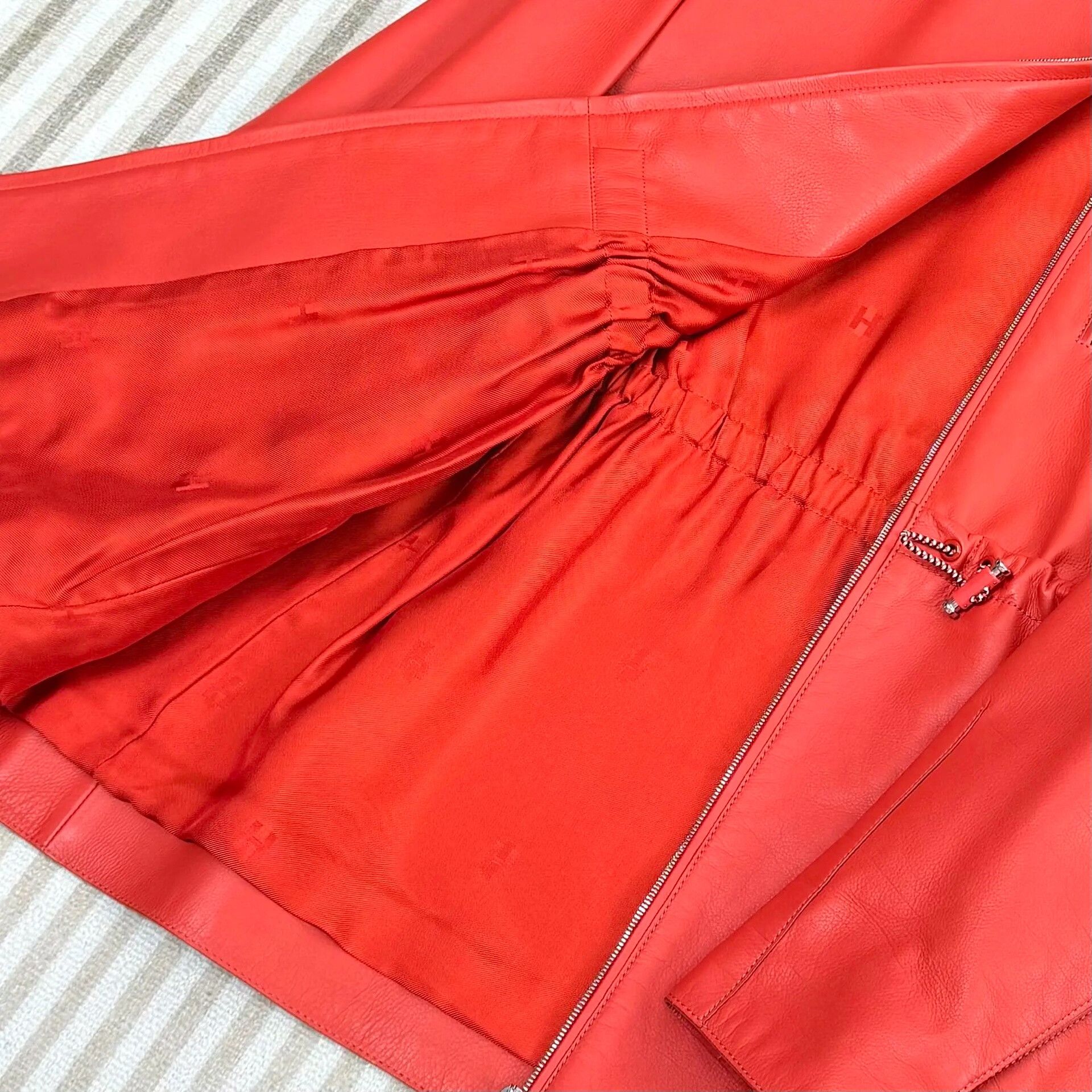 Hermes Hermes Red Leather Drawstring Zipper Jacket Size S / US 4 / IT 40 - 6 Thumbnail
