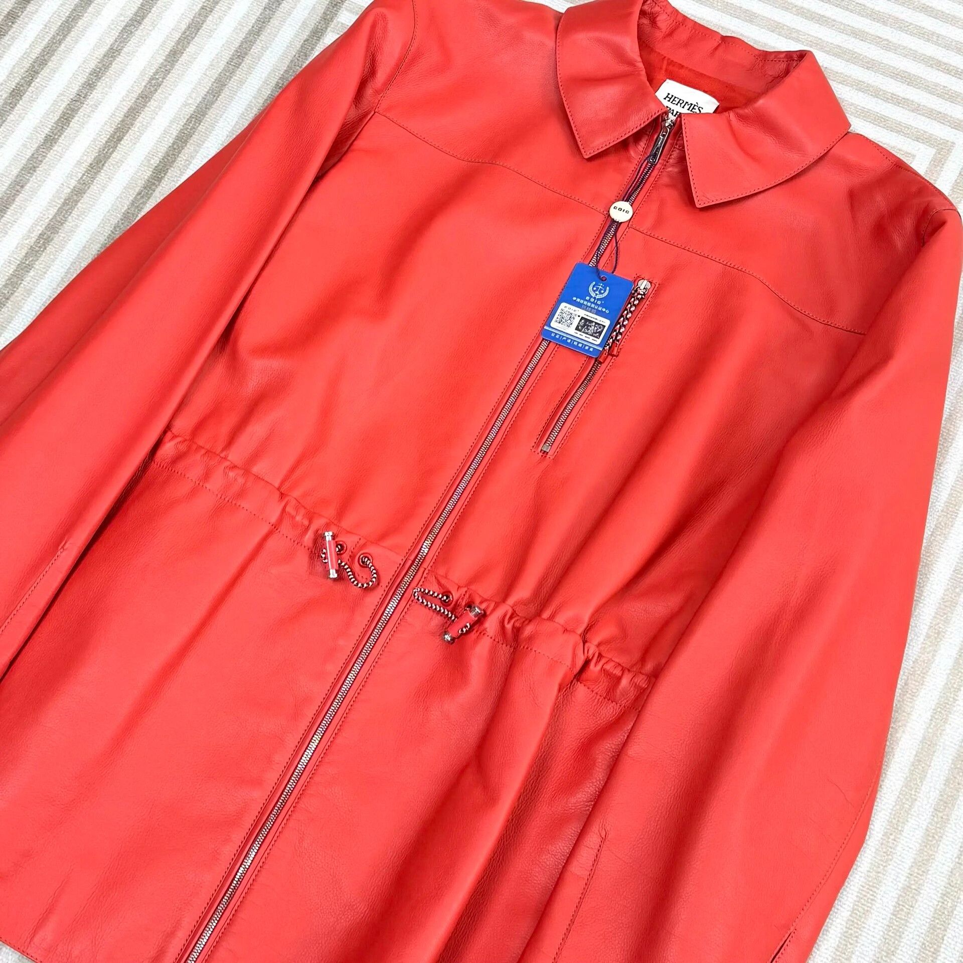 Hermes Hermes Red Leather Drawstring Zipper Jacket Size S / US 4 / IT 40 - 4 Thumbnail