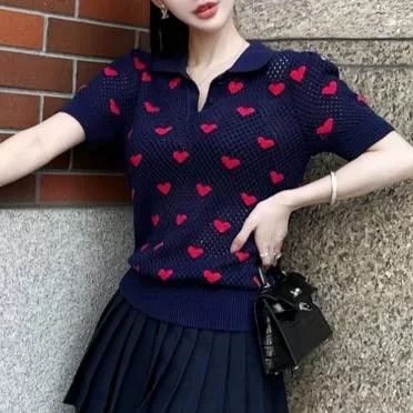 Dior Dior Navy Red Heart Embroidery Short Sleeve Size S / US 4 / IT 40 - 5 Thumbnail
