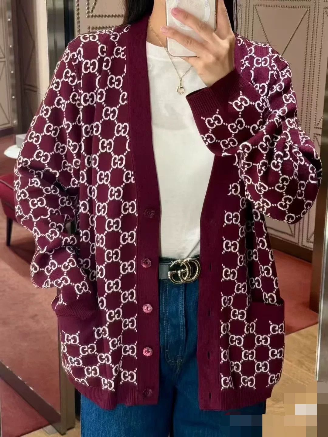 Gucci Gucci Double G Jacquard Wool Cardigan Size M / US 6-8 / IT 42-44 - 2 Thumbnail