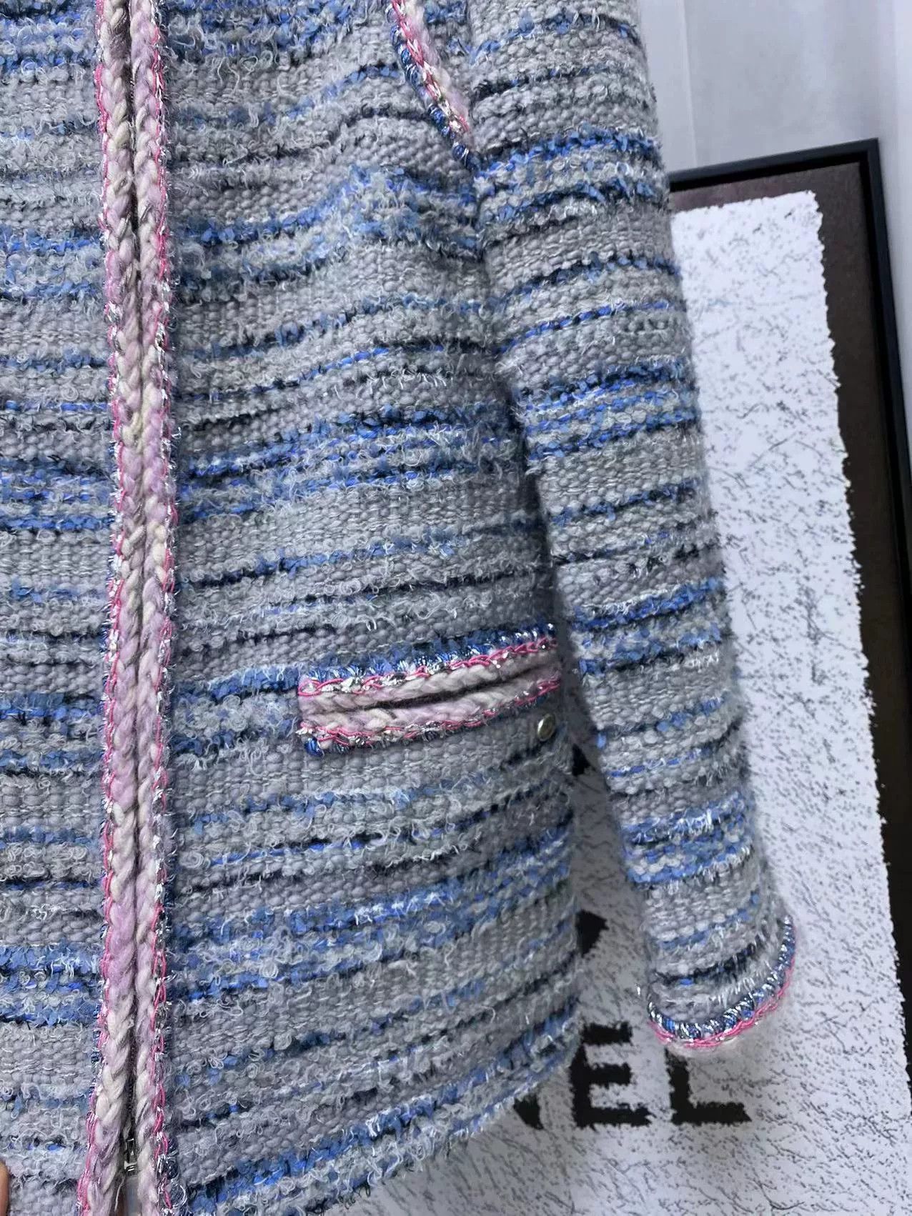 Chanel Chanel Stand Collar Blue Gray Coat Size XXS / US 00 / IT 34 - 6 Thumbnail
